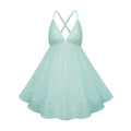 Vestido mini con fruncido y volantes en color verde Quincie de la marca Final Sale, con detalles elegantes en la imagen.
