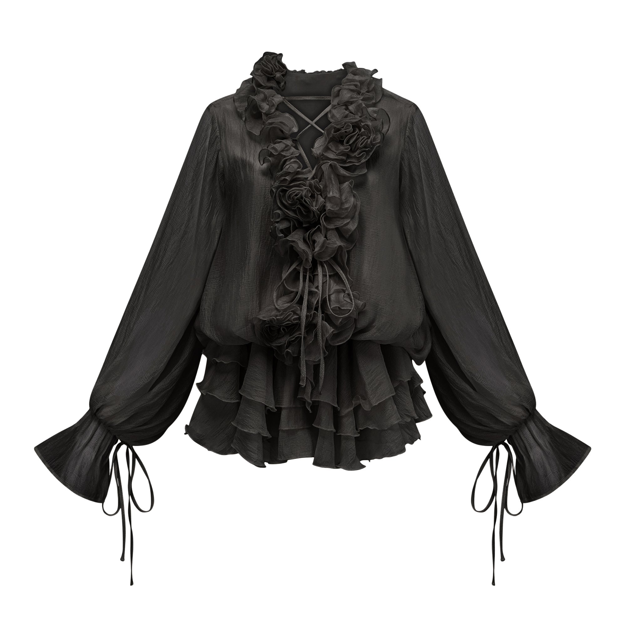 Vestido mini de seda negro con apliques florales y diseño en capas, de la marca Final Sale.
