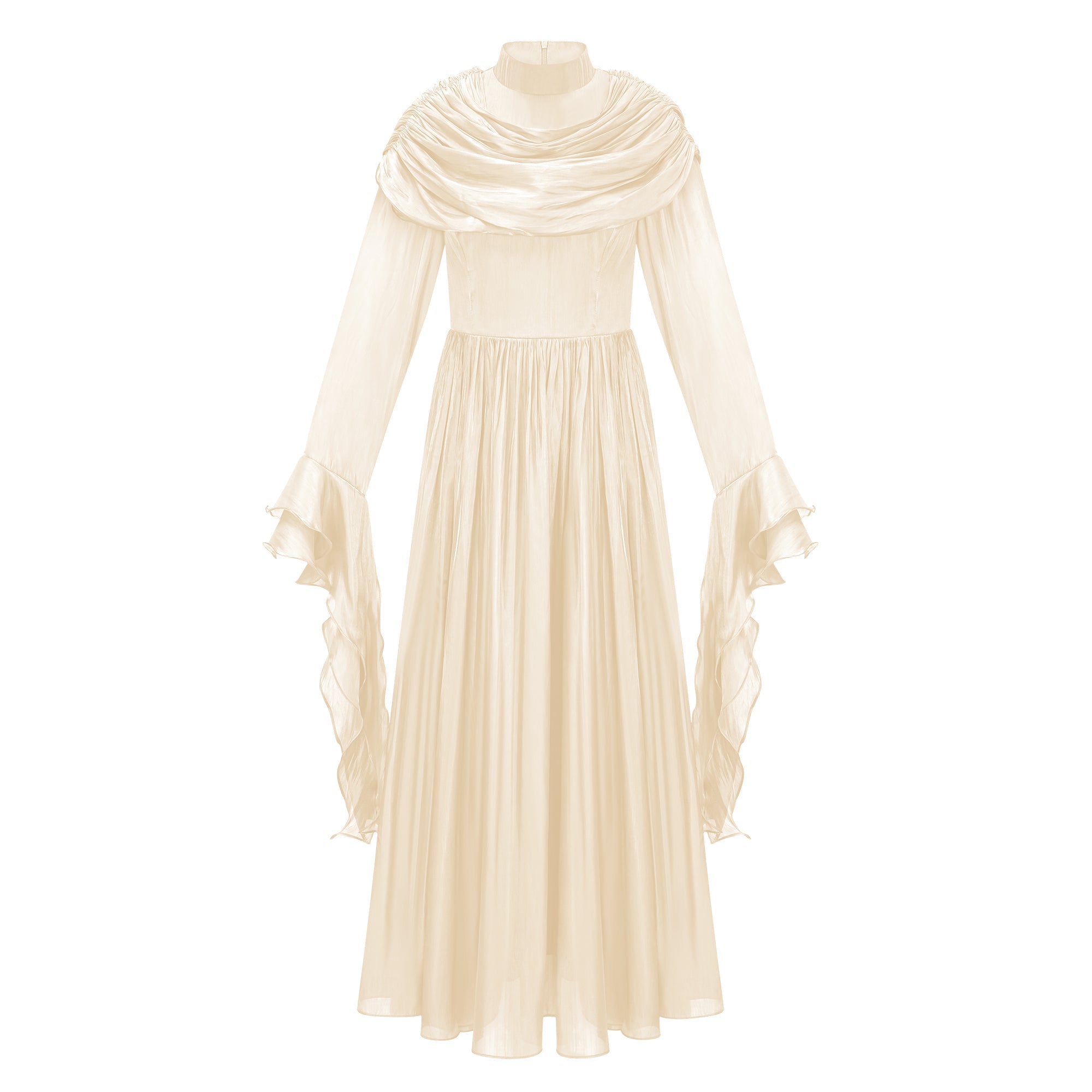 Vestido largo Danuta Neutral Ruched Pleated Maxi Dress en color neutro, con plisados y diseño ajustado.