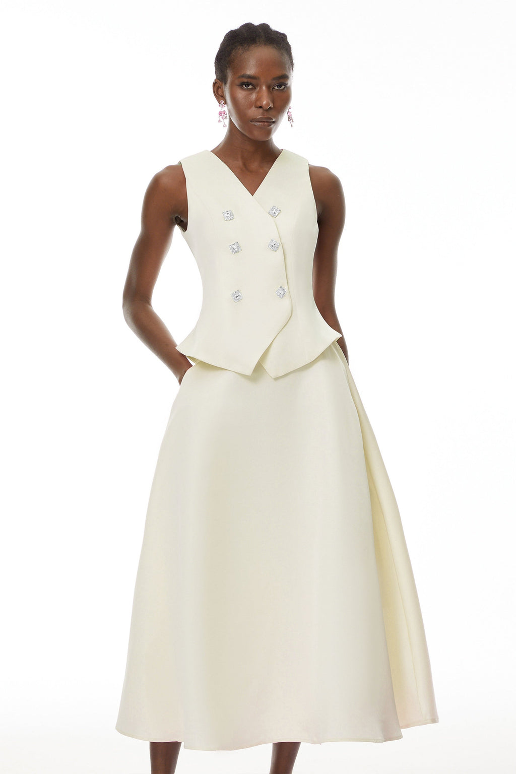 Wilhelmine Neutral Embellished Top & Skirt Set