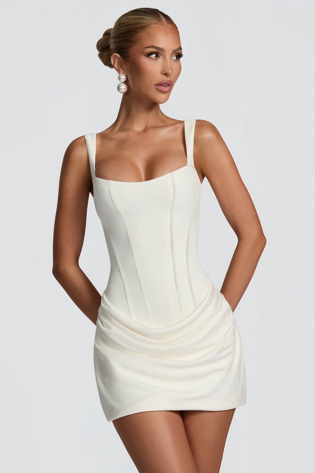 Paulette White Ruched Bodycon Mini Dress (Final Sale-US Only)