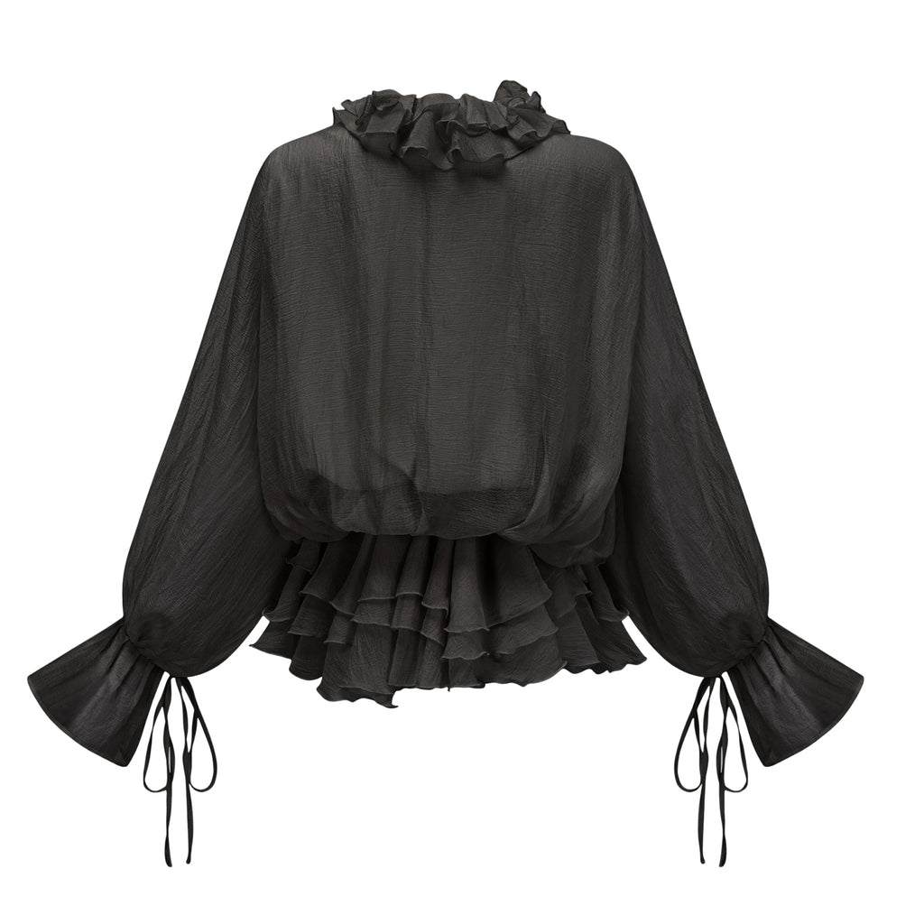 Vestido mini con apliques florales en negro, de corte en capas y estilo elegante, de la marca Final Sale.