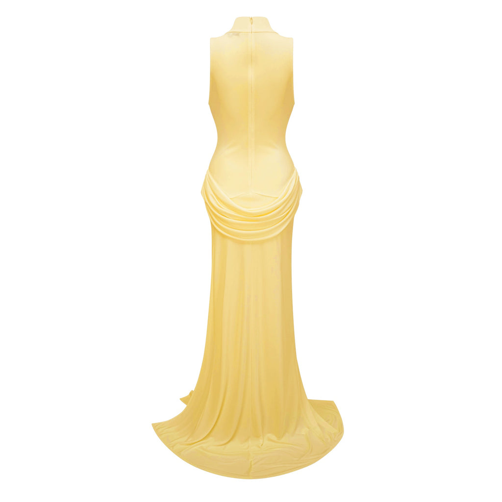 Mystérieuse Yellow Turtleneck Draped Maxi Dress (Final Sale-US Only)