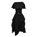 Conjunto de vestido de novia Bridal Aria Black con chal asimétrico y panel de tul, en color negro y elegante.