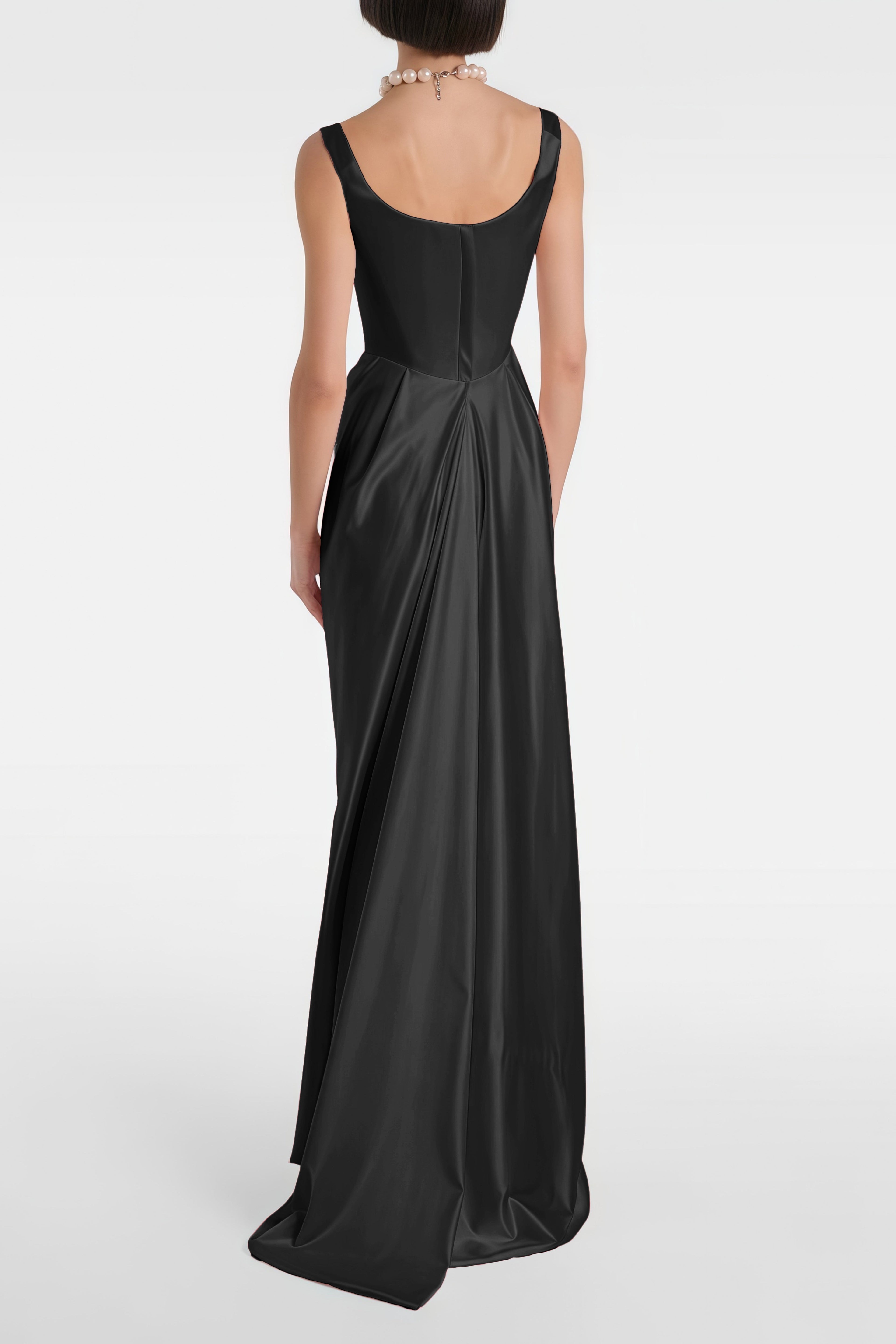 Fiona Black Satin Square Neck Maxi Dress (Final Sale-US Only)