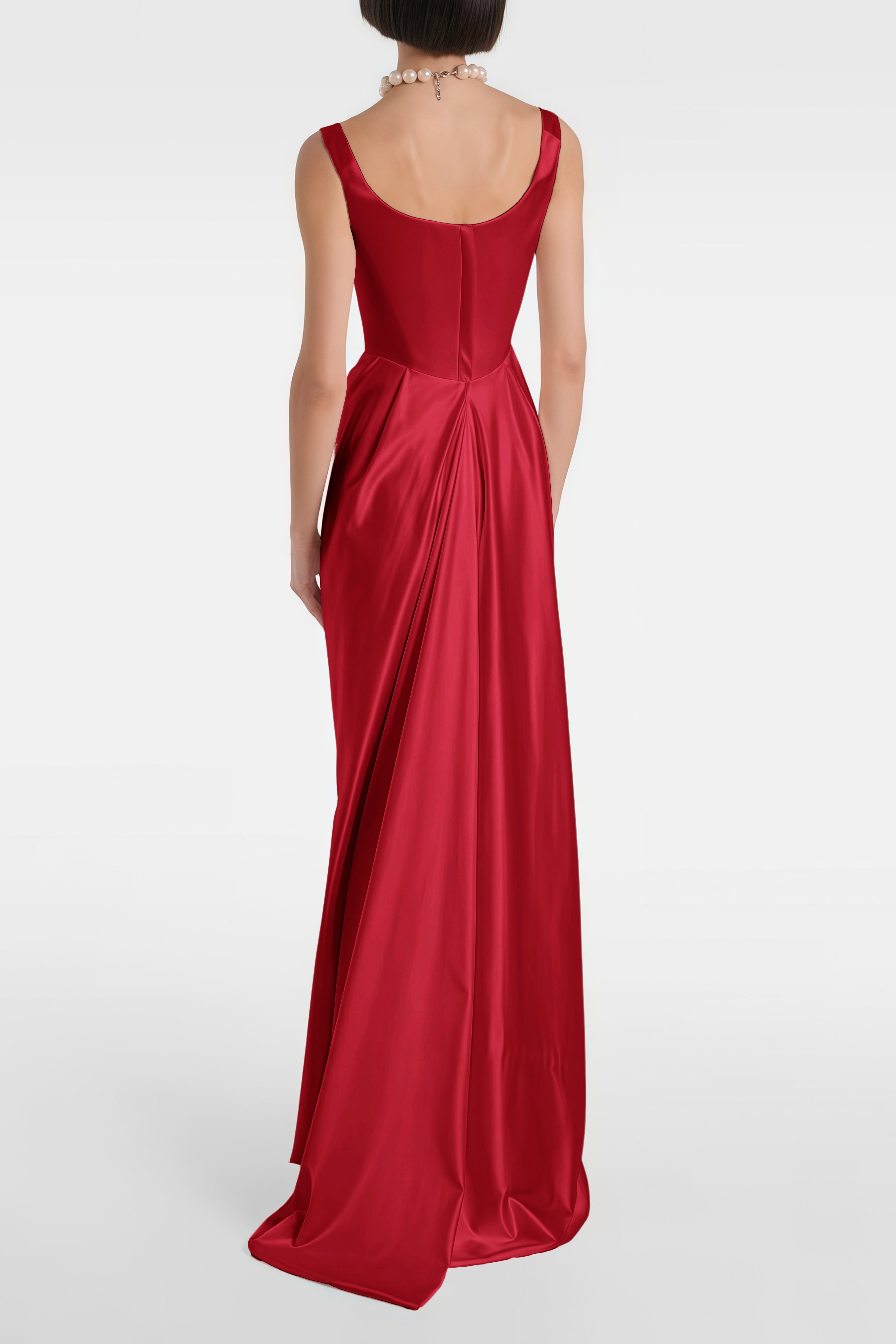 Fiona Red Satin Square Neck Maxi Dress (Final Sale-US Only)