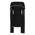 Vestido negro sin mangas de novia Piroska con ribete de perlas y estilo mini, diseñado para ocasiones especiales.