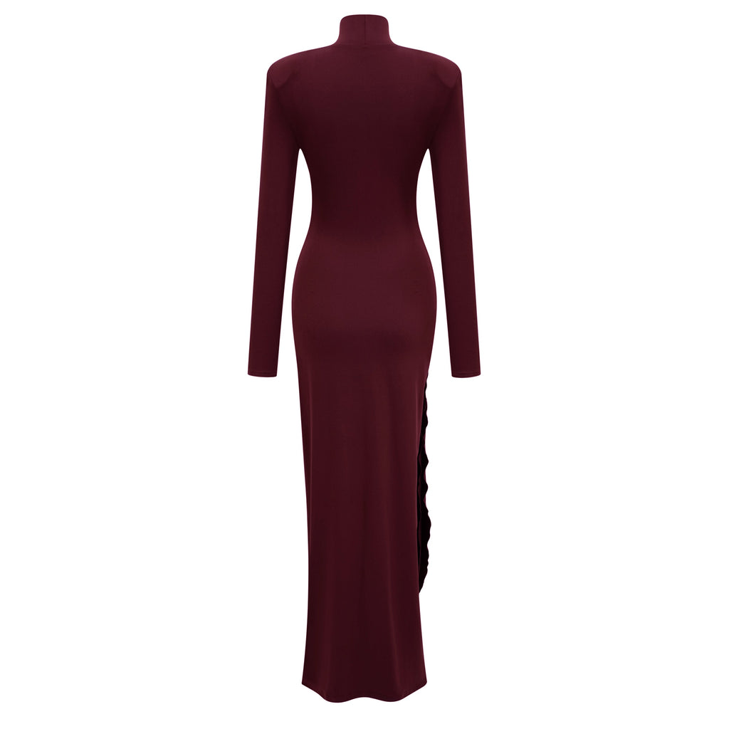 Neve Red High Neck Twist Knot Maxi Dress