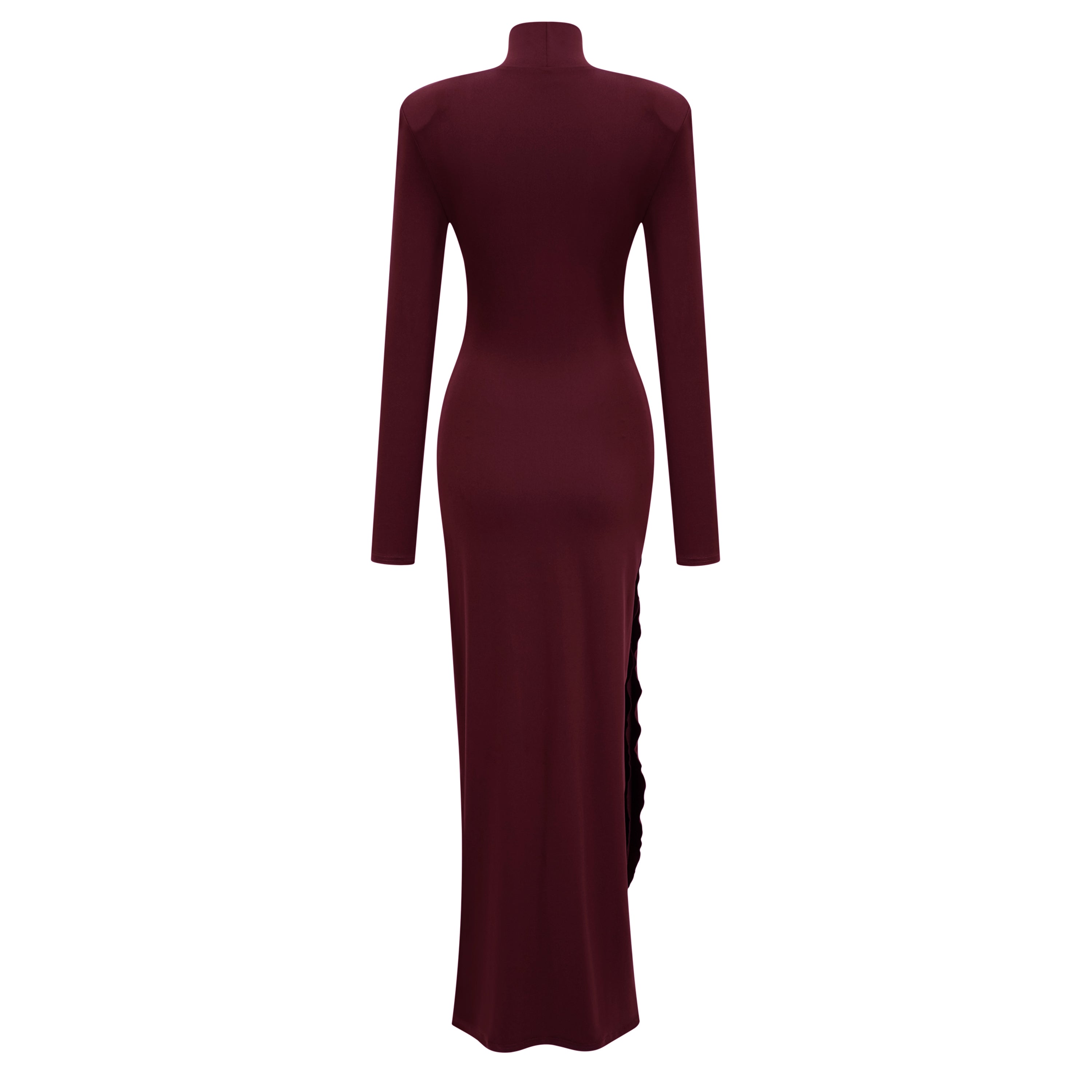 Vestido maxi de cuello alto y nudo en rojo Neve de la marca Bridal, con diseño elegante y ajustado al cuerpo.