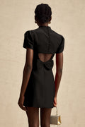 Anna Black Petal-Sleeve Cut-Out Bow Mini Dress