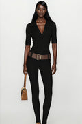 Claire Black Ribbed Knit Bodysuit & Trousers Set