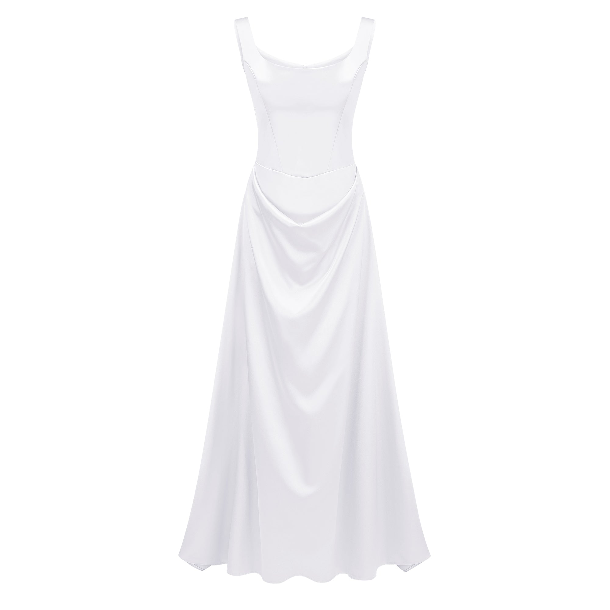 Fiona White Satin Square Neck Maxi Dress (Final Sale-US Only)