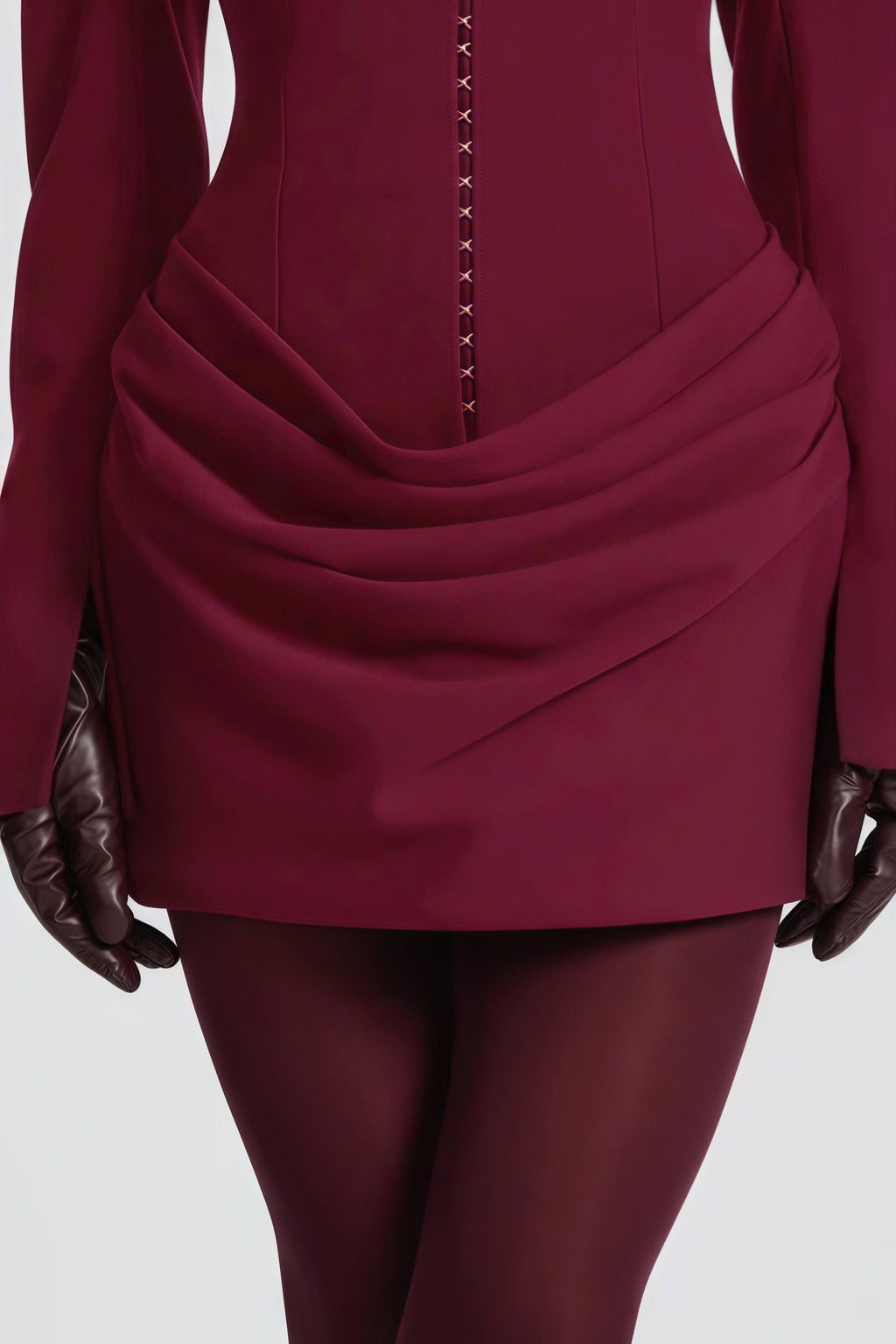 Rosette Burgundy Ruched Blazer Mini Dress (Final Sale-US Only)