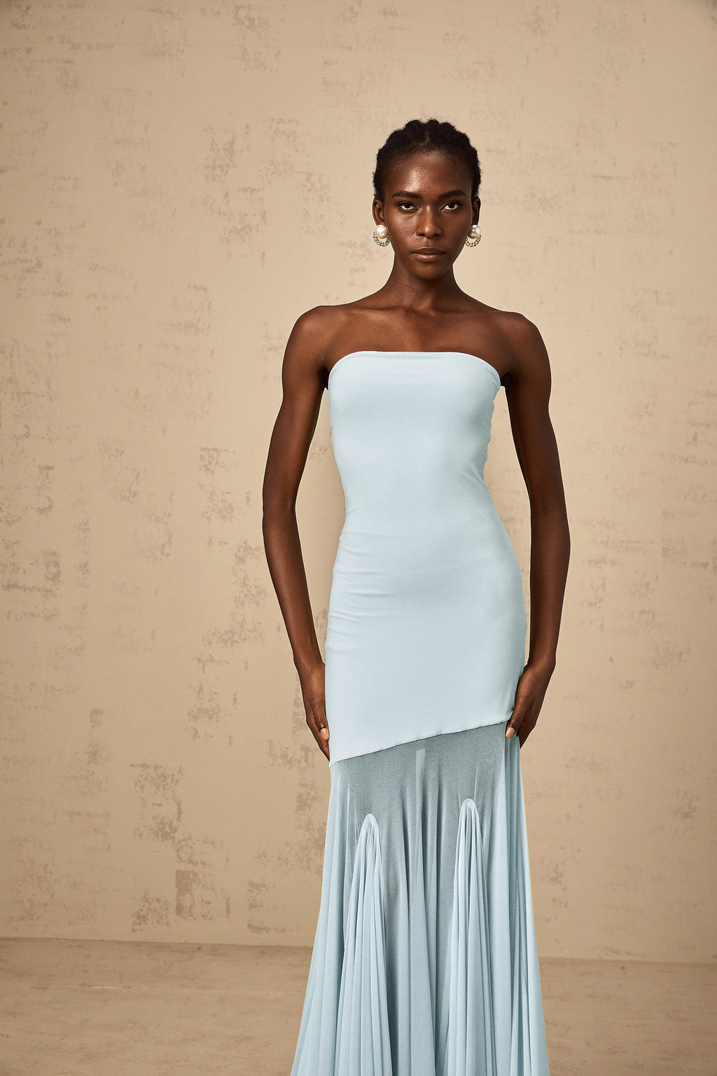 Josiane Blue Off-shoulder Sheer Tulle Maxi Dress (Final Sale-US Only)