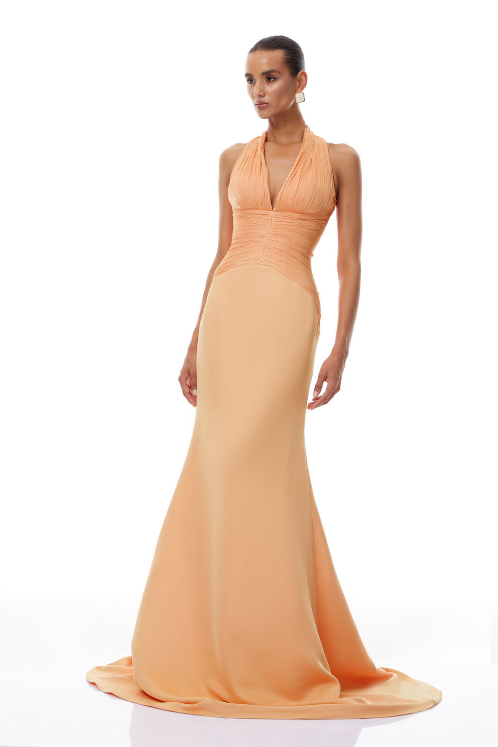 Emmeline Orange Train Design Gathered Maxi Dress (Final Sale-US Only)
