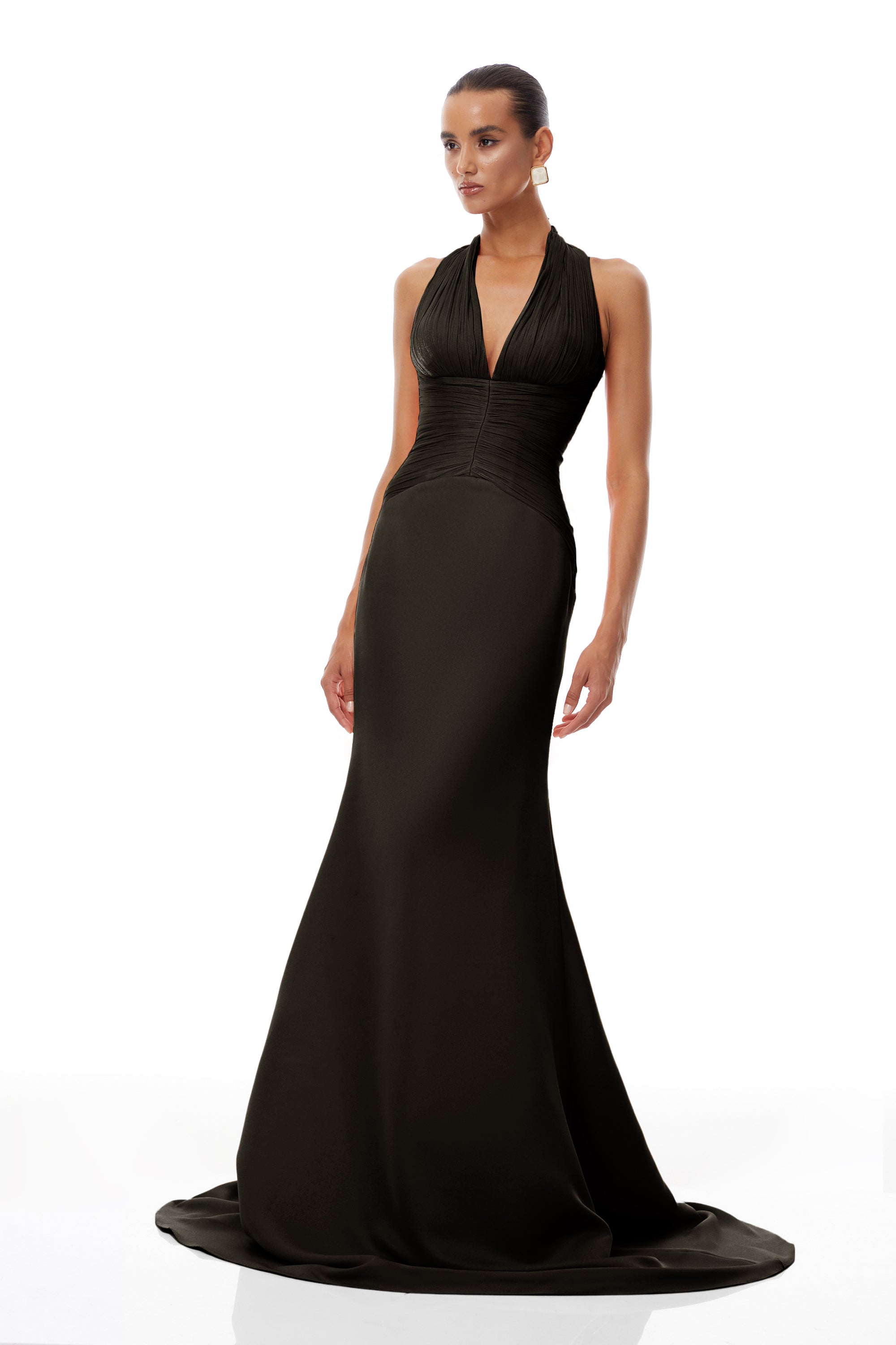 Emmeline Black Train Design Gathered Maxi Dress (Final Sale-US Only)