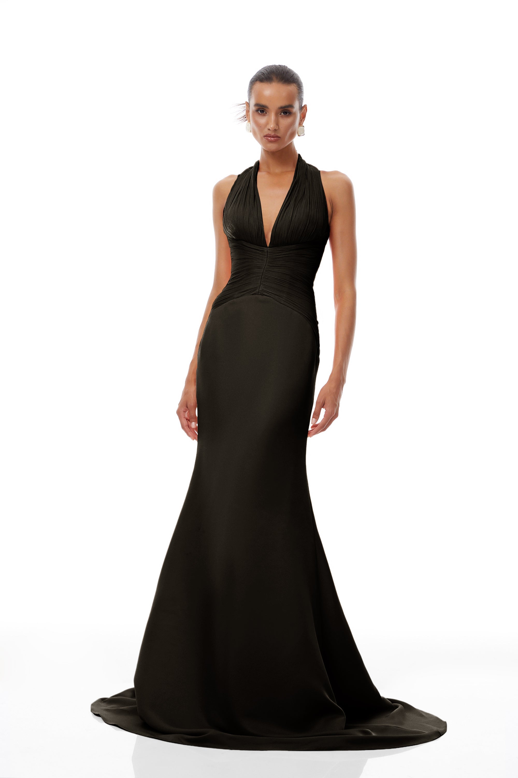 Emmeline Black Train Design Gathered Maxi Dress (Final Sale-US Only)