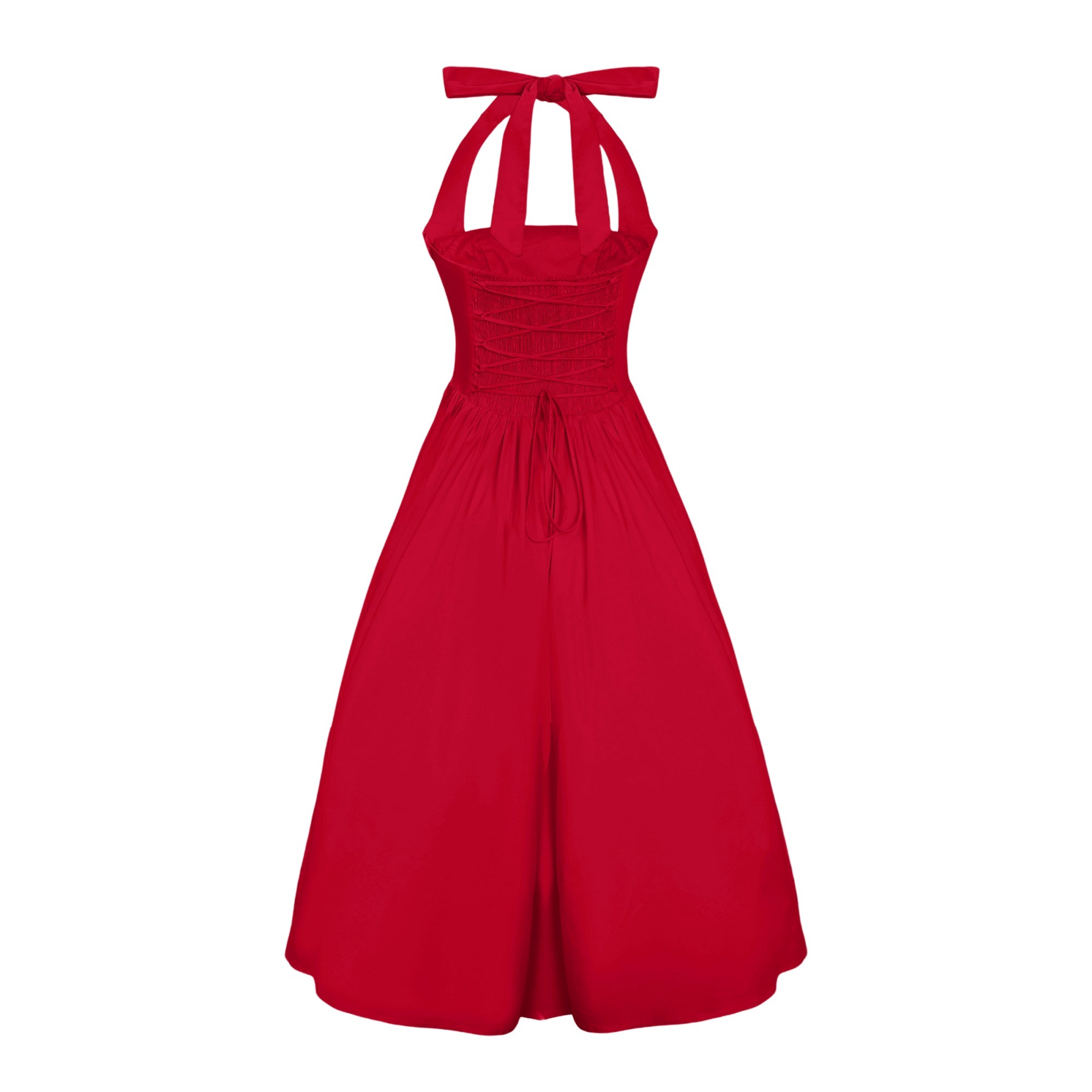 Vestido midi rojo con volantes en la parte inferior, estilo con capa y falda acampanada, de la marca Final Sale.