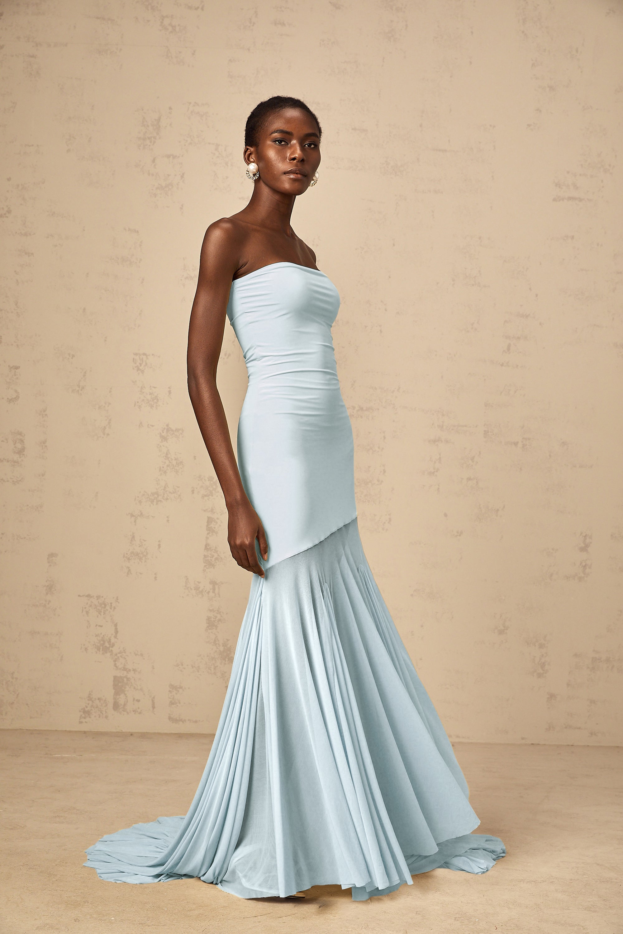 Josiane Blue Off-shoulder Sheer Tulle Maxi Dress (Final Sale-US Only)