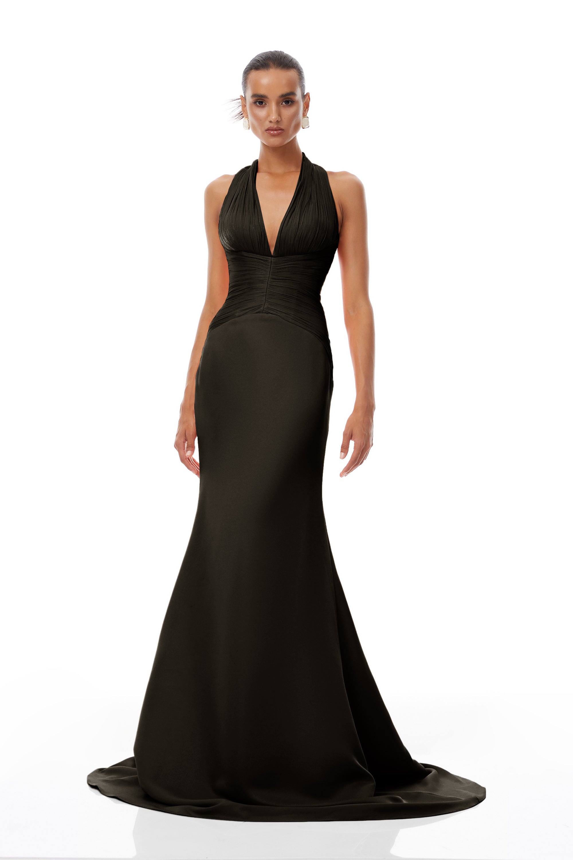 Emmeline Black Train Design Gathered Maxi Dress (Final Sale-US Only)