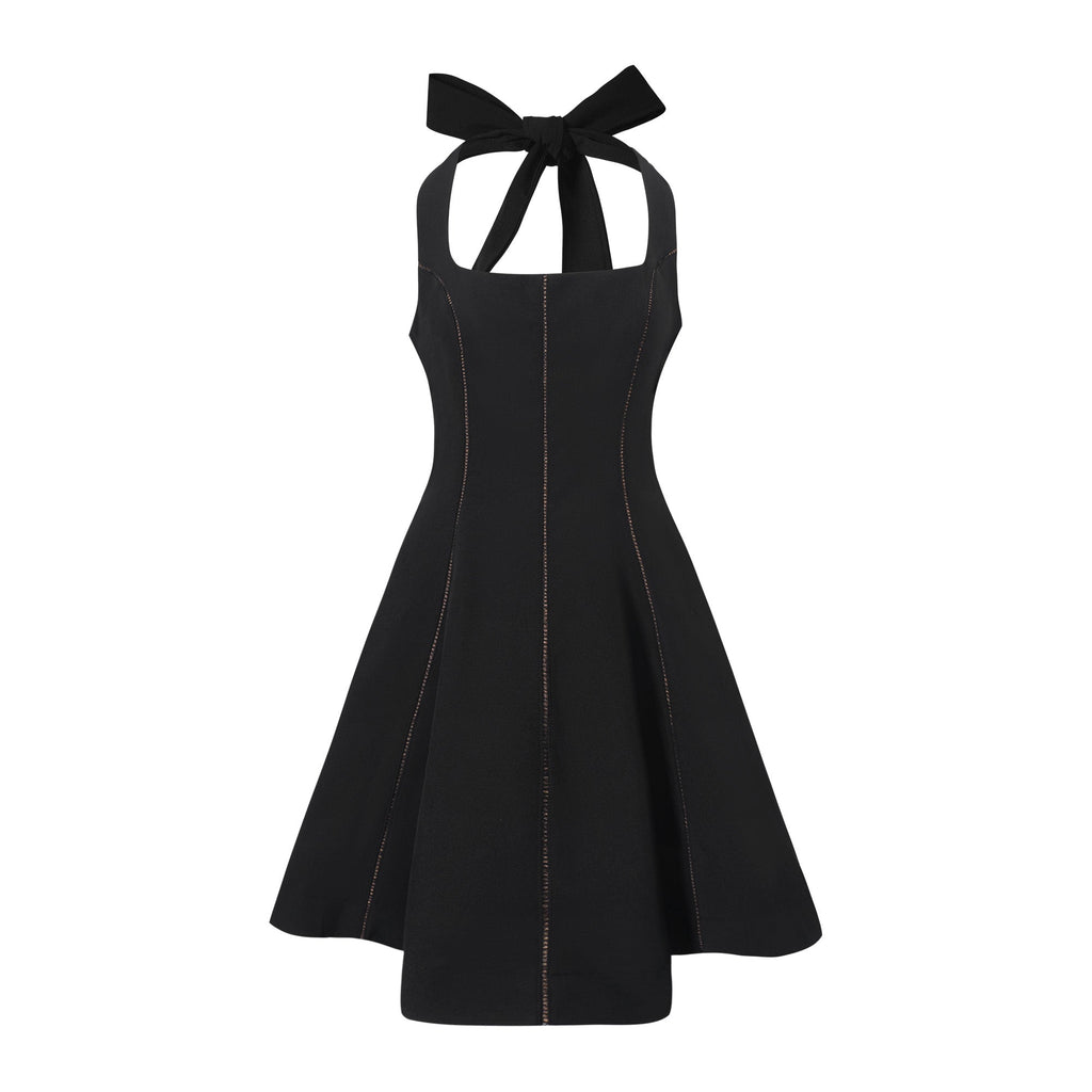 Quirine halterneck bow-detail mini dress in Black