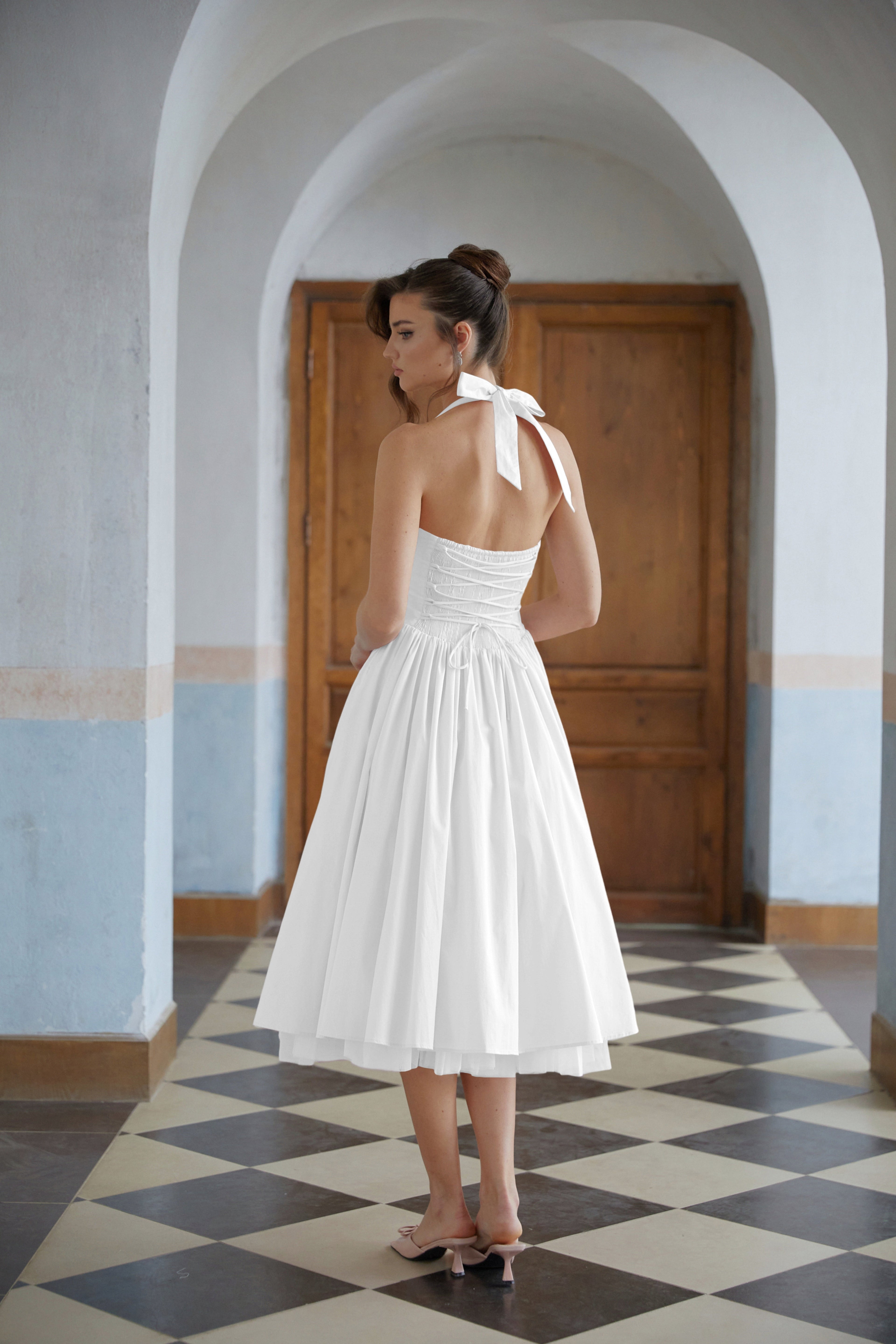 Eponine White Layered Flared Hem Midi Dress (Final Sale-US Only)