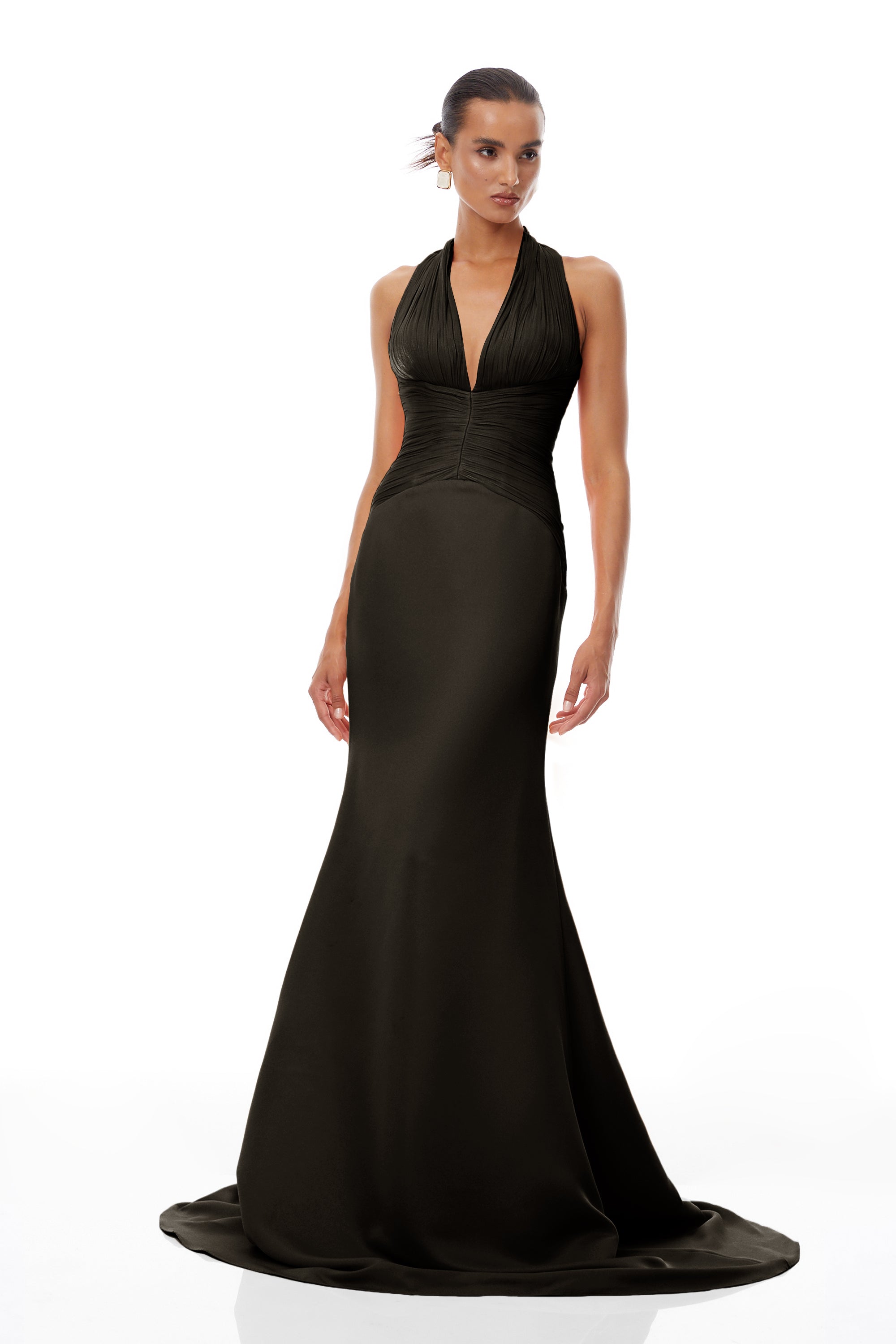 Emmeline Black Train Design Gathered Maxi Dress (Final Sale-US Only)