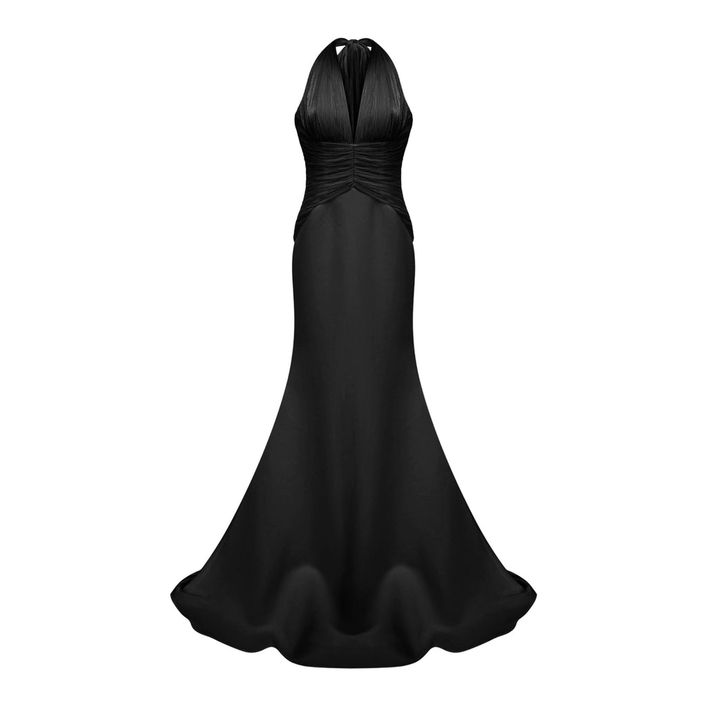 Emmeline Black Train Design Gathered Maxi Dress (Final Sale-US Only)