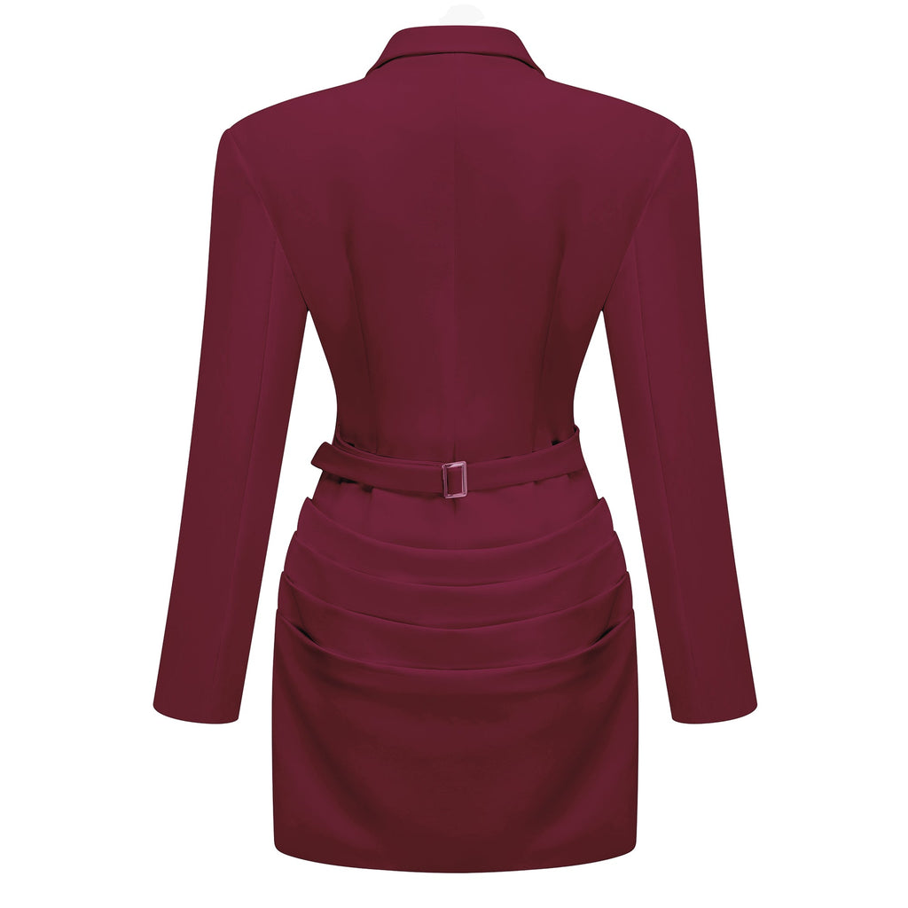 Rosette Burgundy Ruched Blazer Mini Dress (Final Sale-US Only)