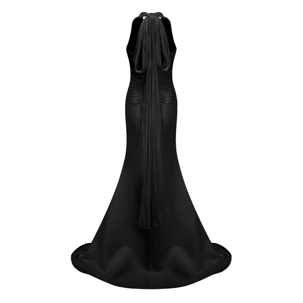 Emmeline Black Train Design Gathered Maxi Dress (Final Sale-US Only)