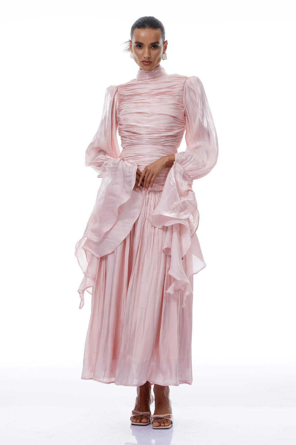 Sarolta Pink Glossy Ruched Maxi Dress (Final Sale-US Only)