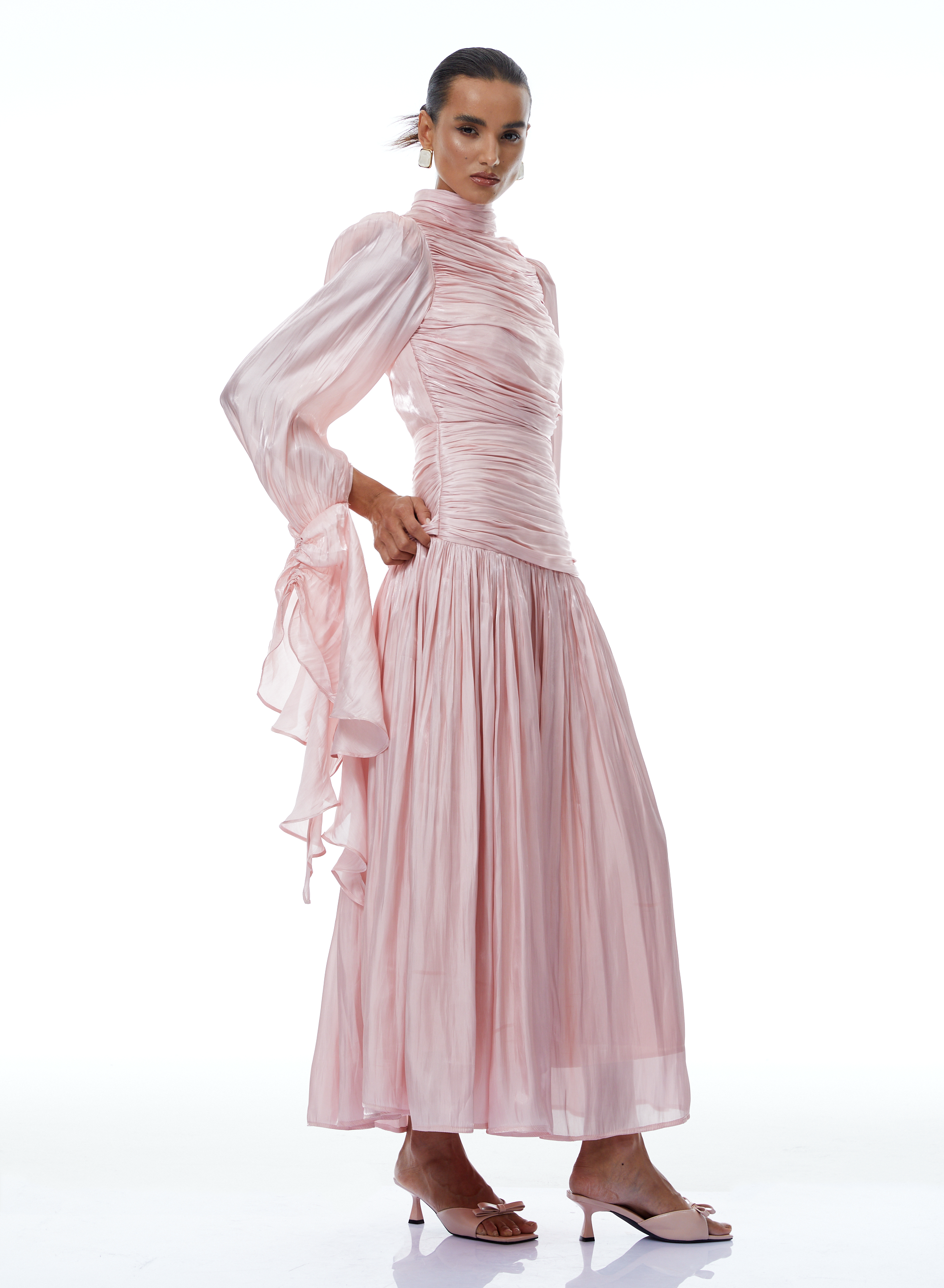 Sarolta Pink Glossy Ruched Maxi Dress (Final Sale-US Only)