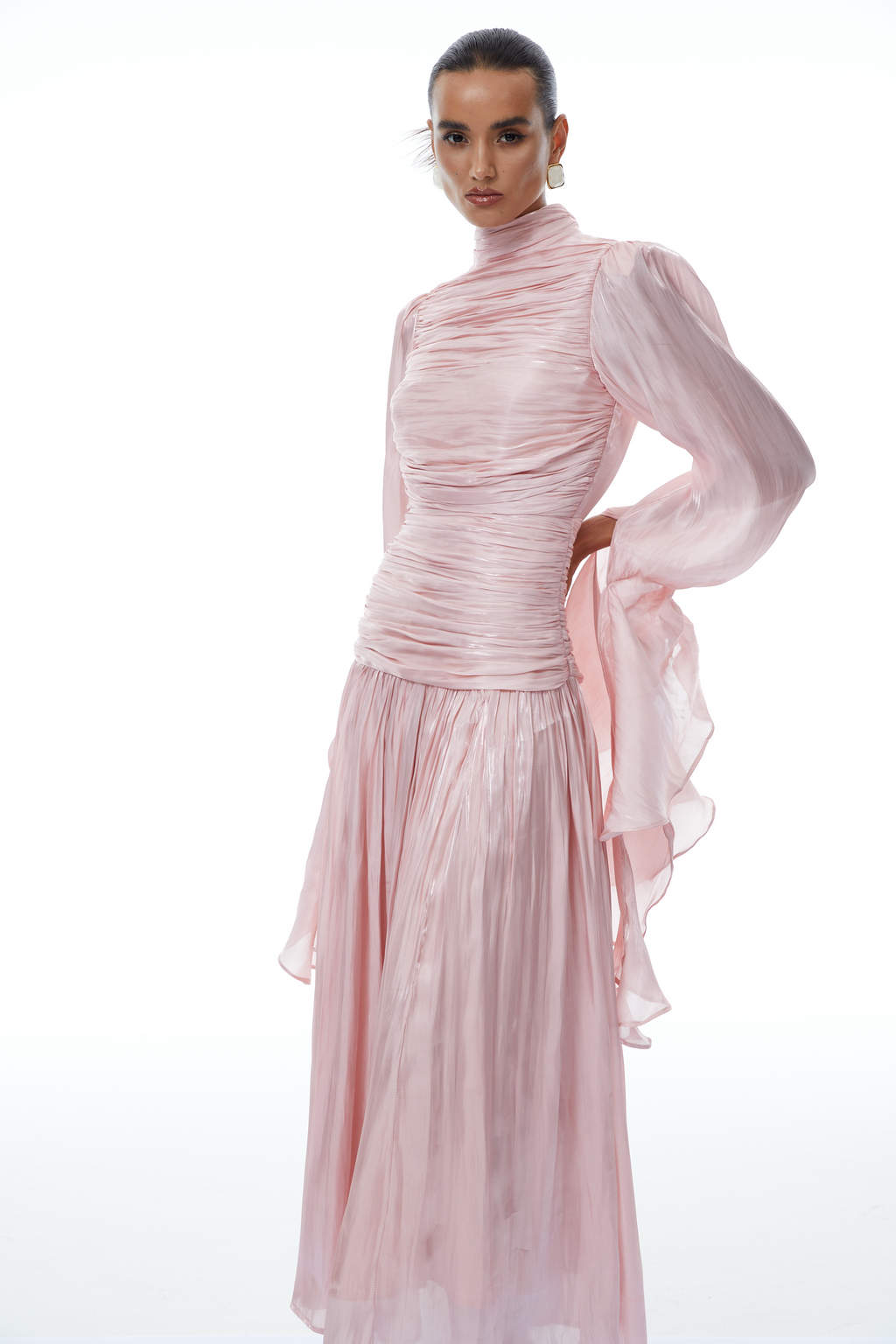 Sarolta Pink Glossy Ruched Maxi Dress (Final Sale-US Only)