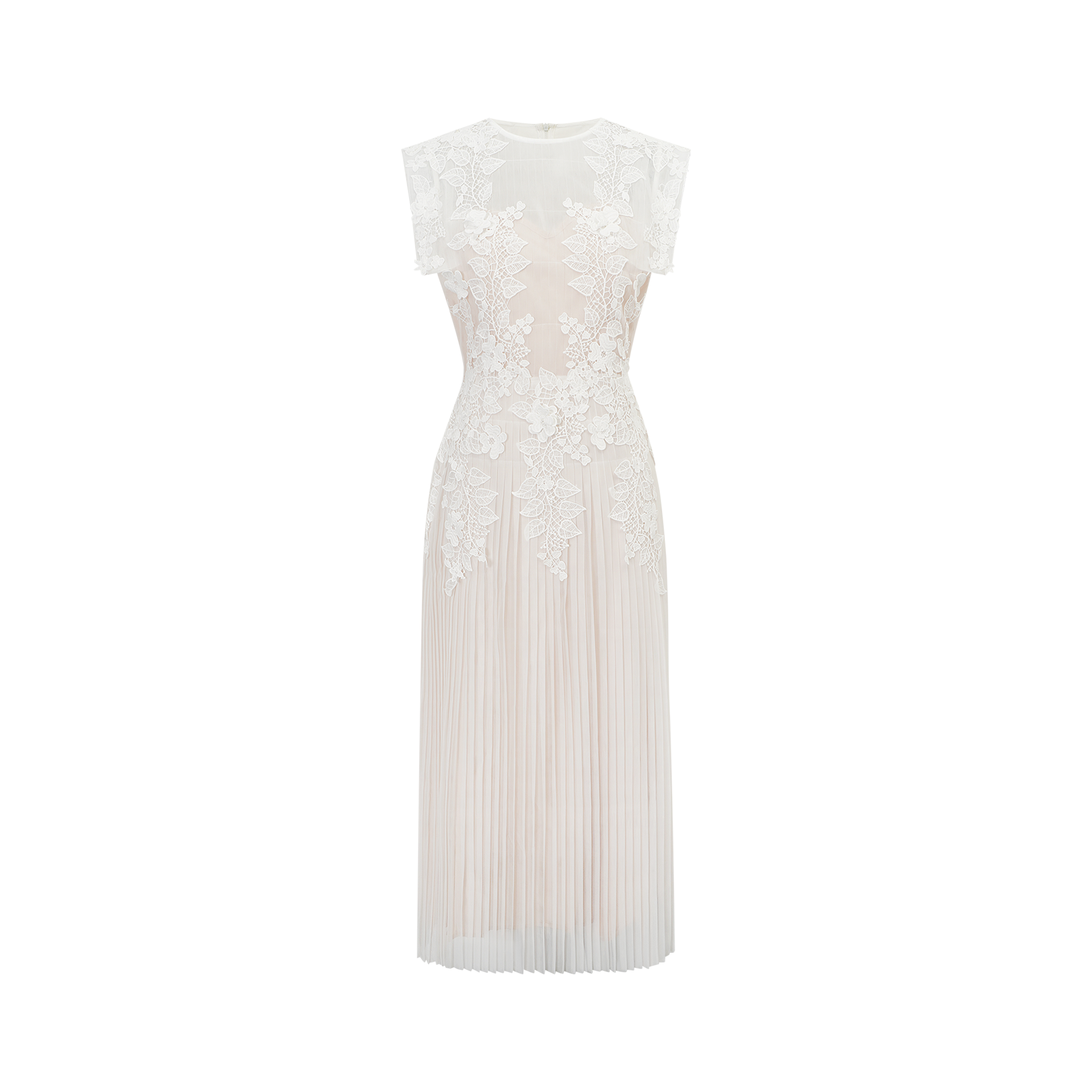 Vestido midi de tul con apliques de flores de la marca Final Sale, diseño elegante y femenino en tonos suaves.