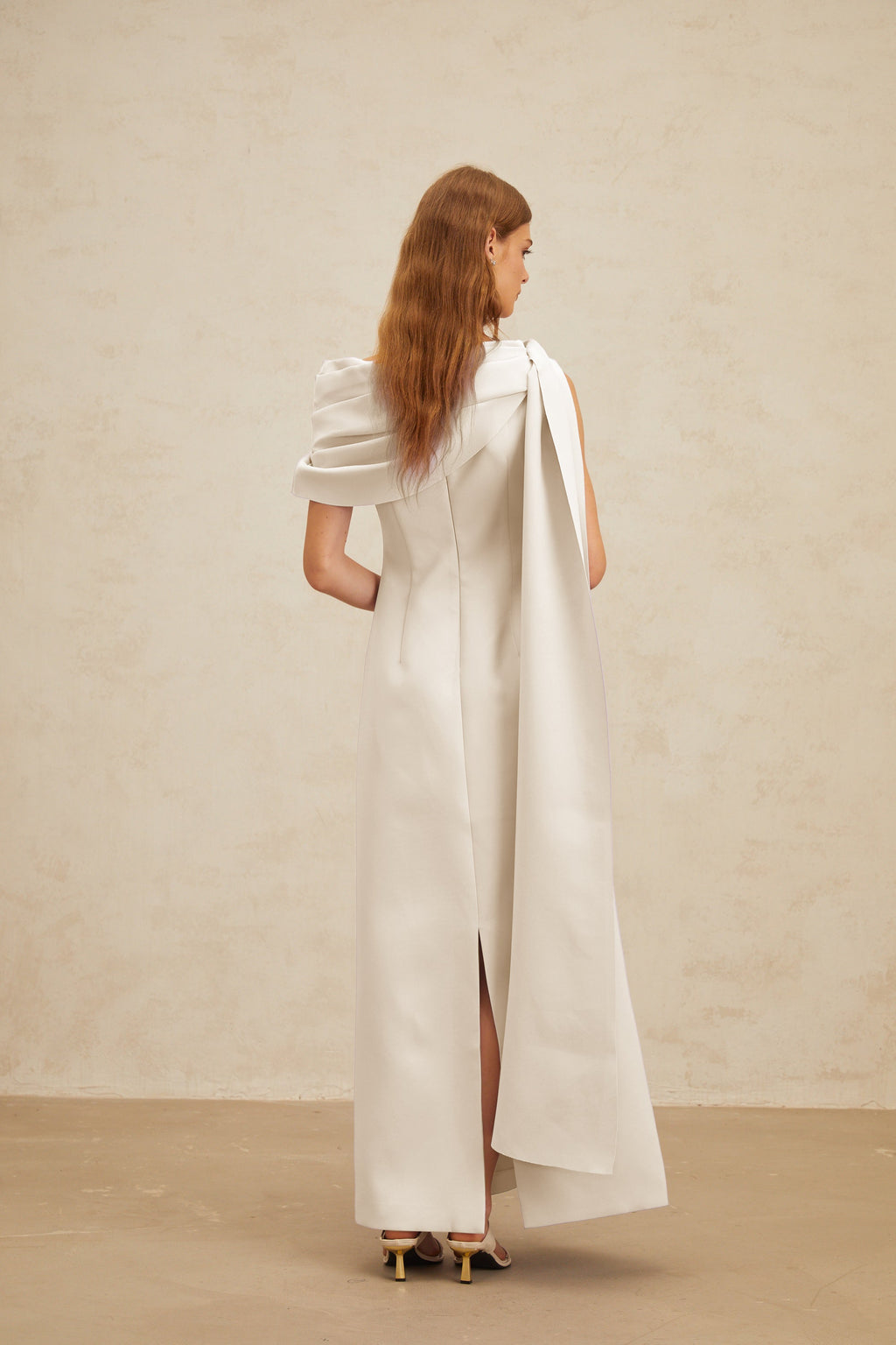 Annabelle White Cape-Design Ribbon Maxi Dress (Final Sale-US Only)