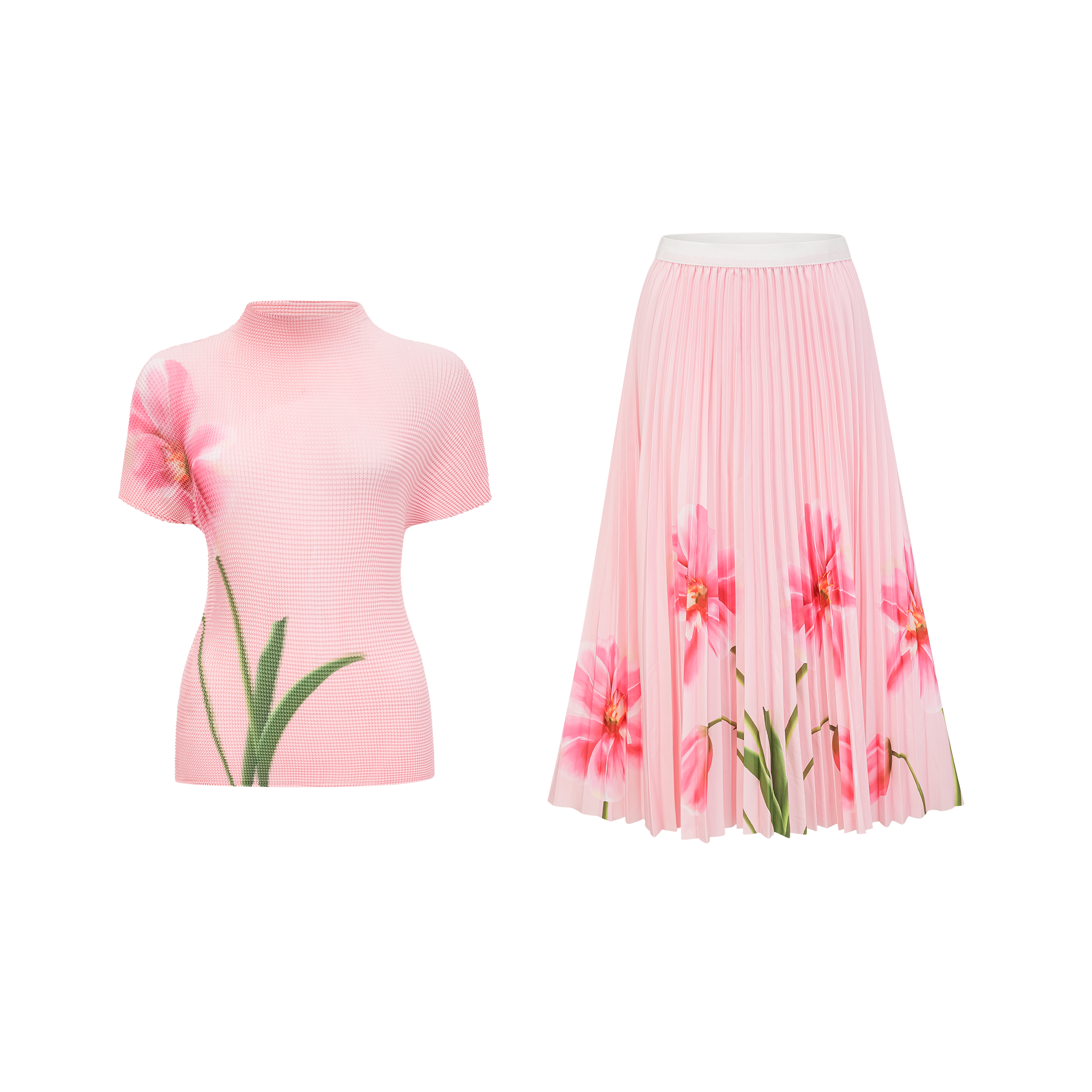 Conjunto de top y falda de estampado floral ajustado de Final Sale, con diseño coordinado y detalles elegantes.