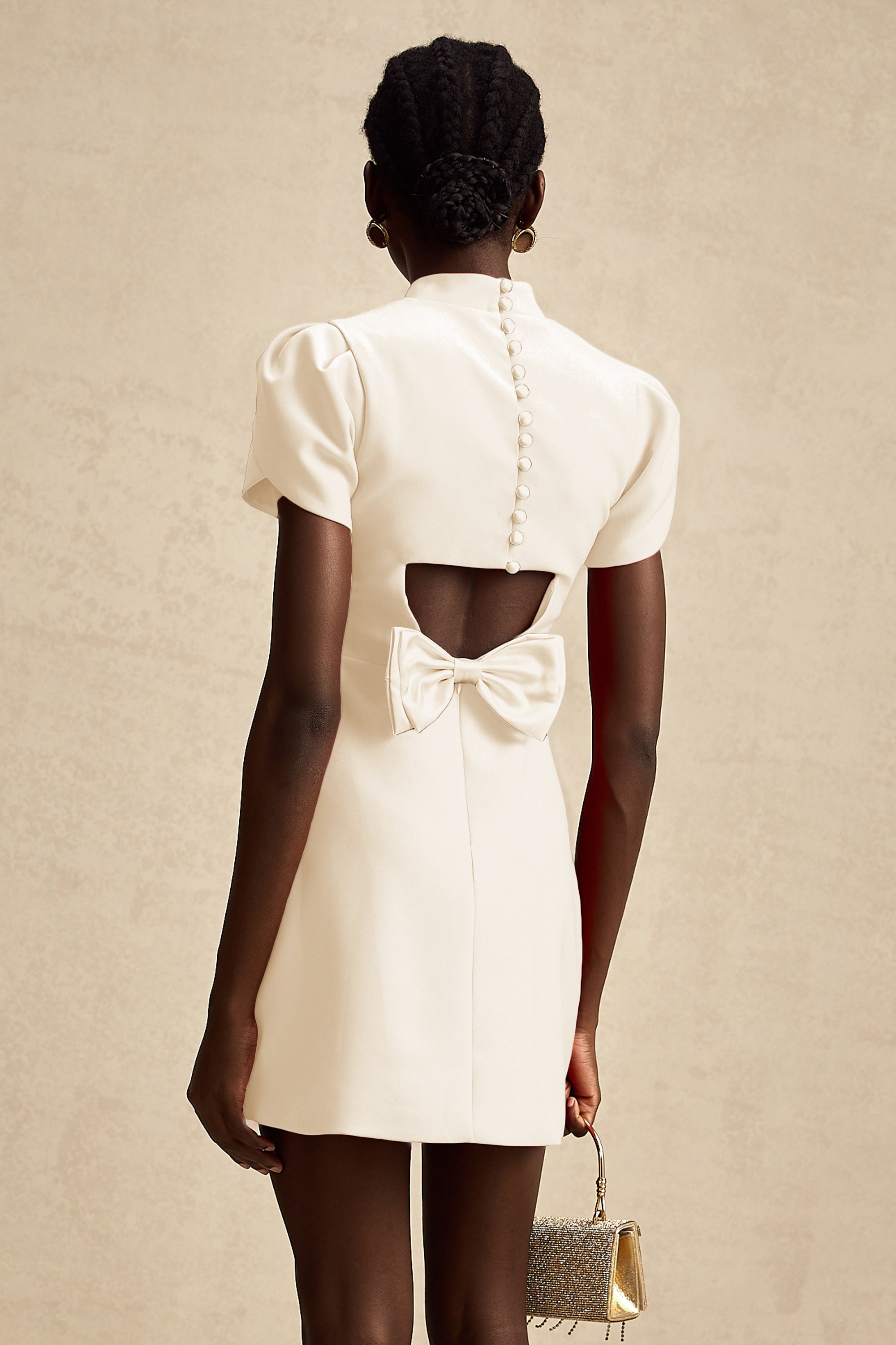 Anna White Petal Sleeve Cut Out Bow Mini Dress (Final Sale-US Only)