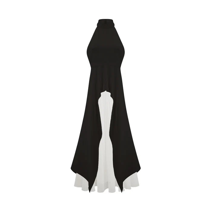Inés Vestido largo con cuello halter y capas