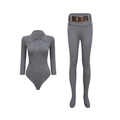 Claire Grey Ribbed Knit Bodysuit & Trousers Set
