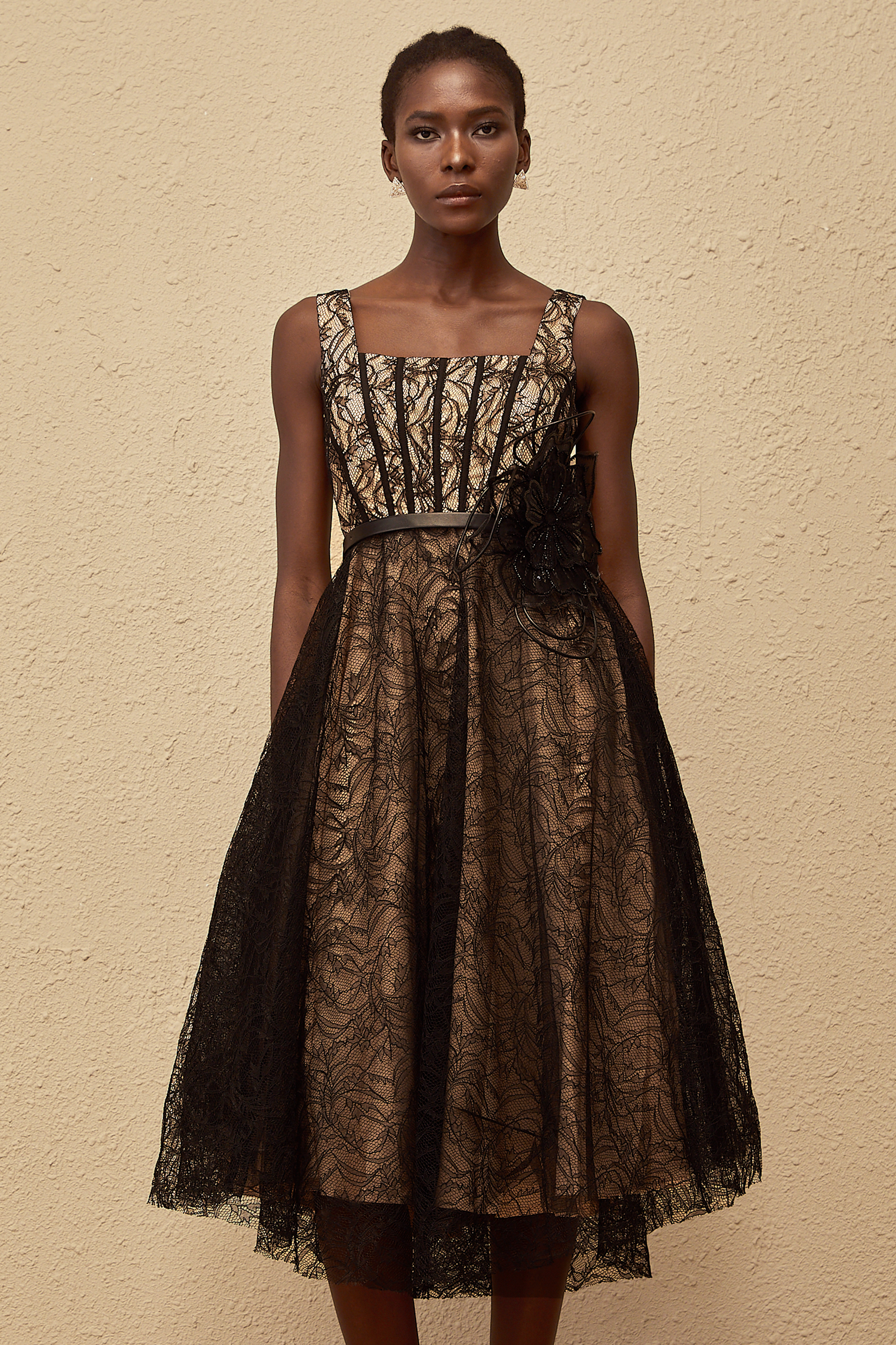 Sandrine Black Floral Lace Midi Dress (Final Sale-US Only)