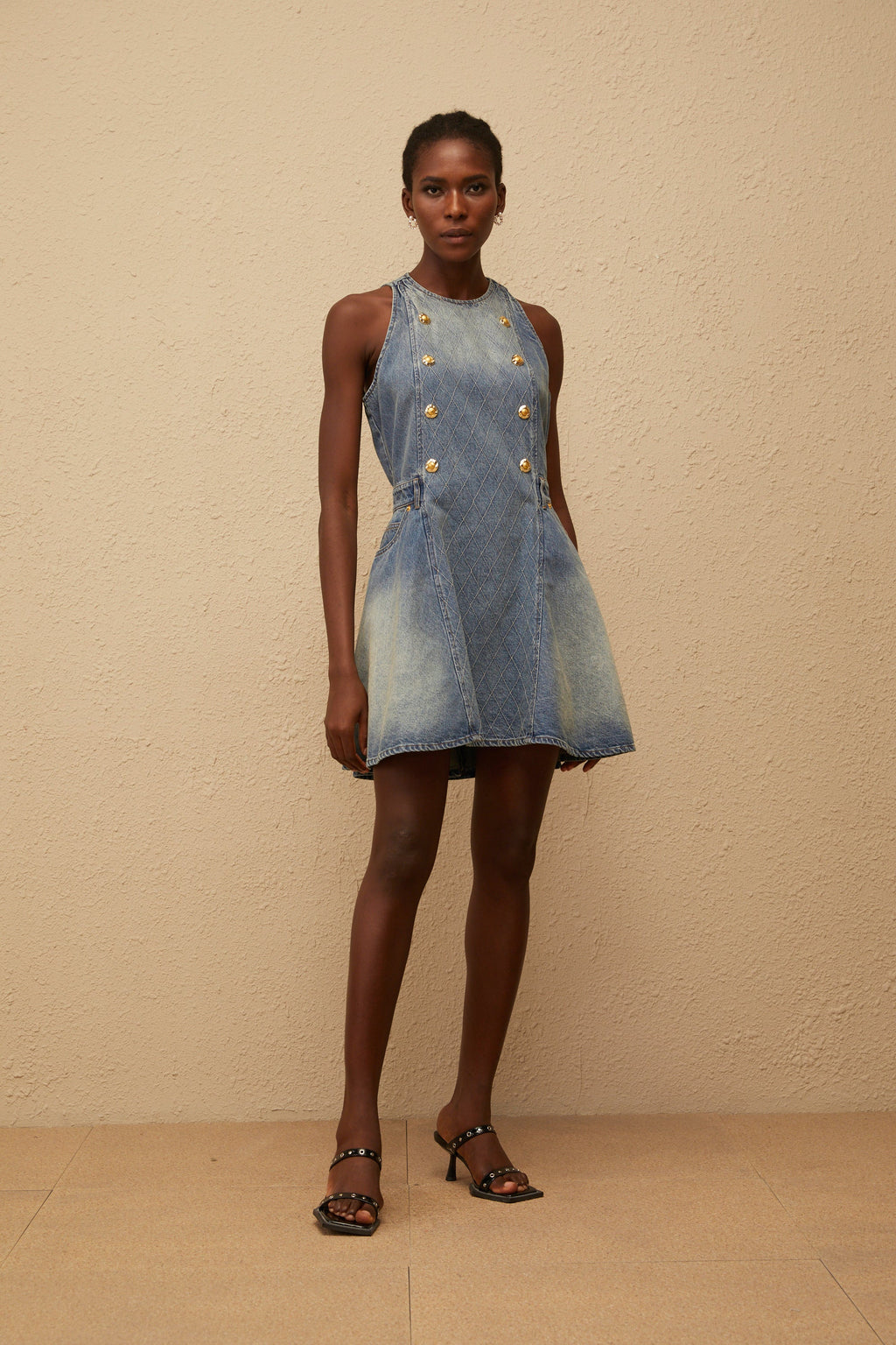 Gunnel Blue Faded Effect Denim Mini Dress