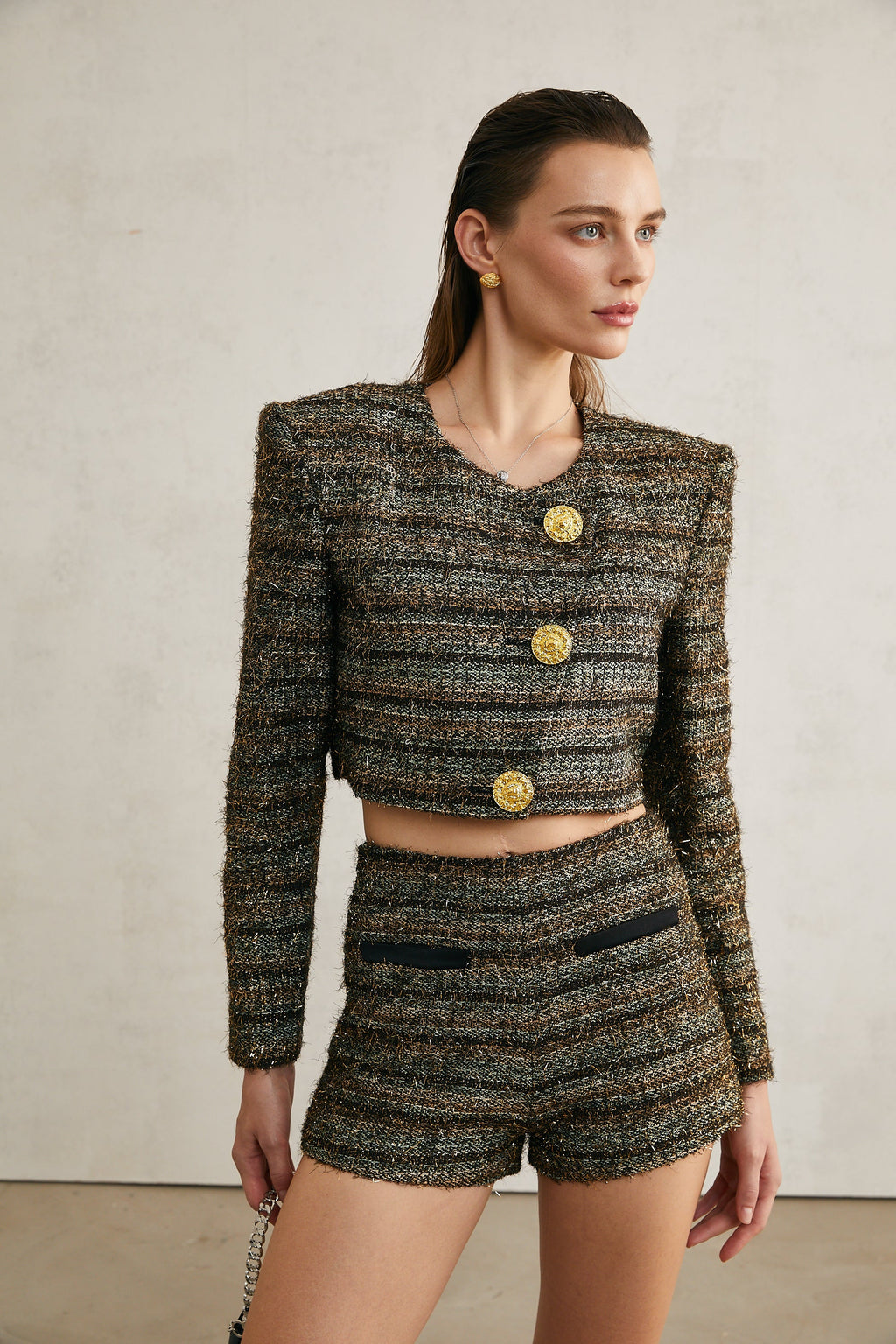 Éloïse metallic-threading cropped jacket (Final Sale-US Only)