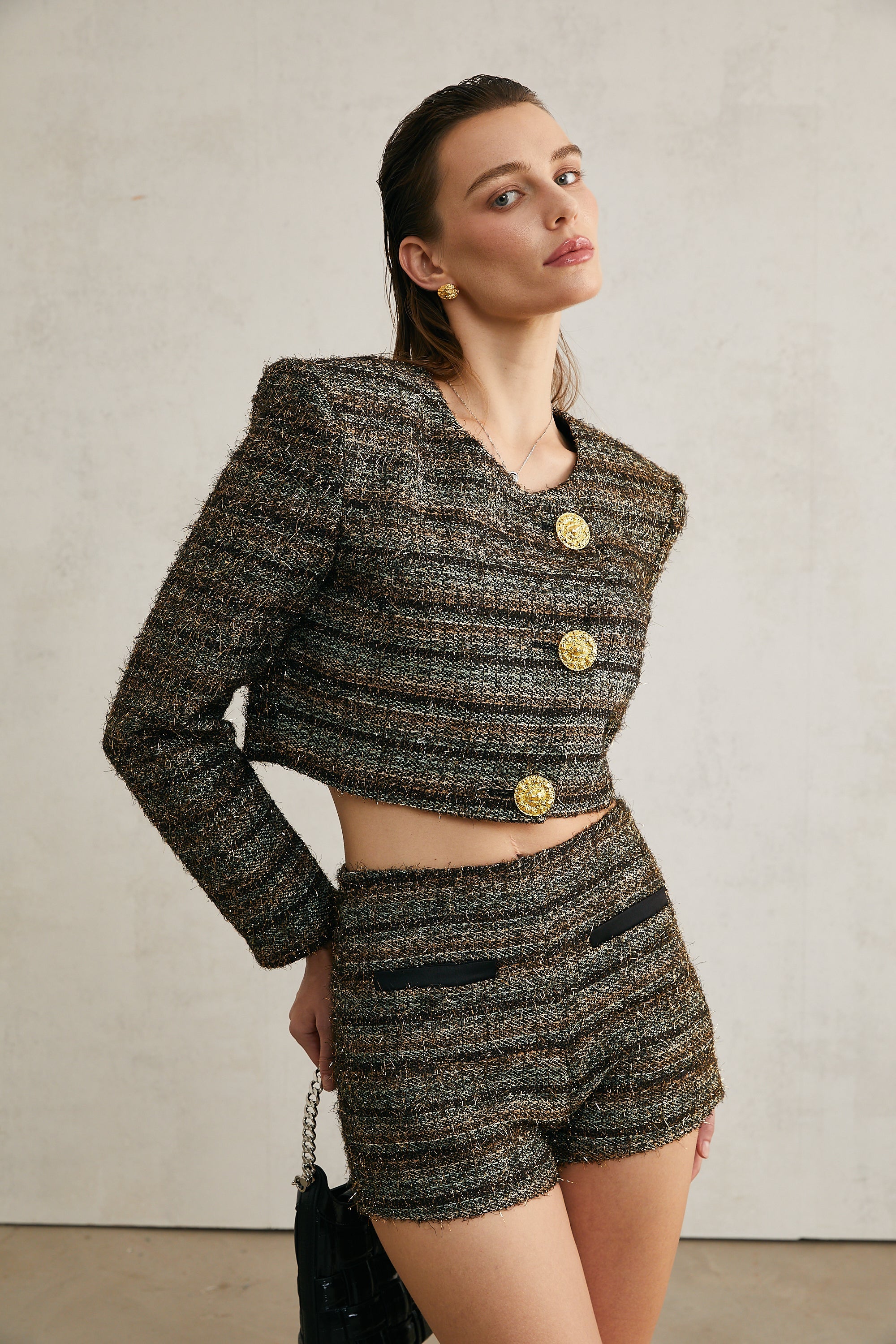 Éloïse metallic-threading cropped jacket (Final Sale-US Only)
