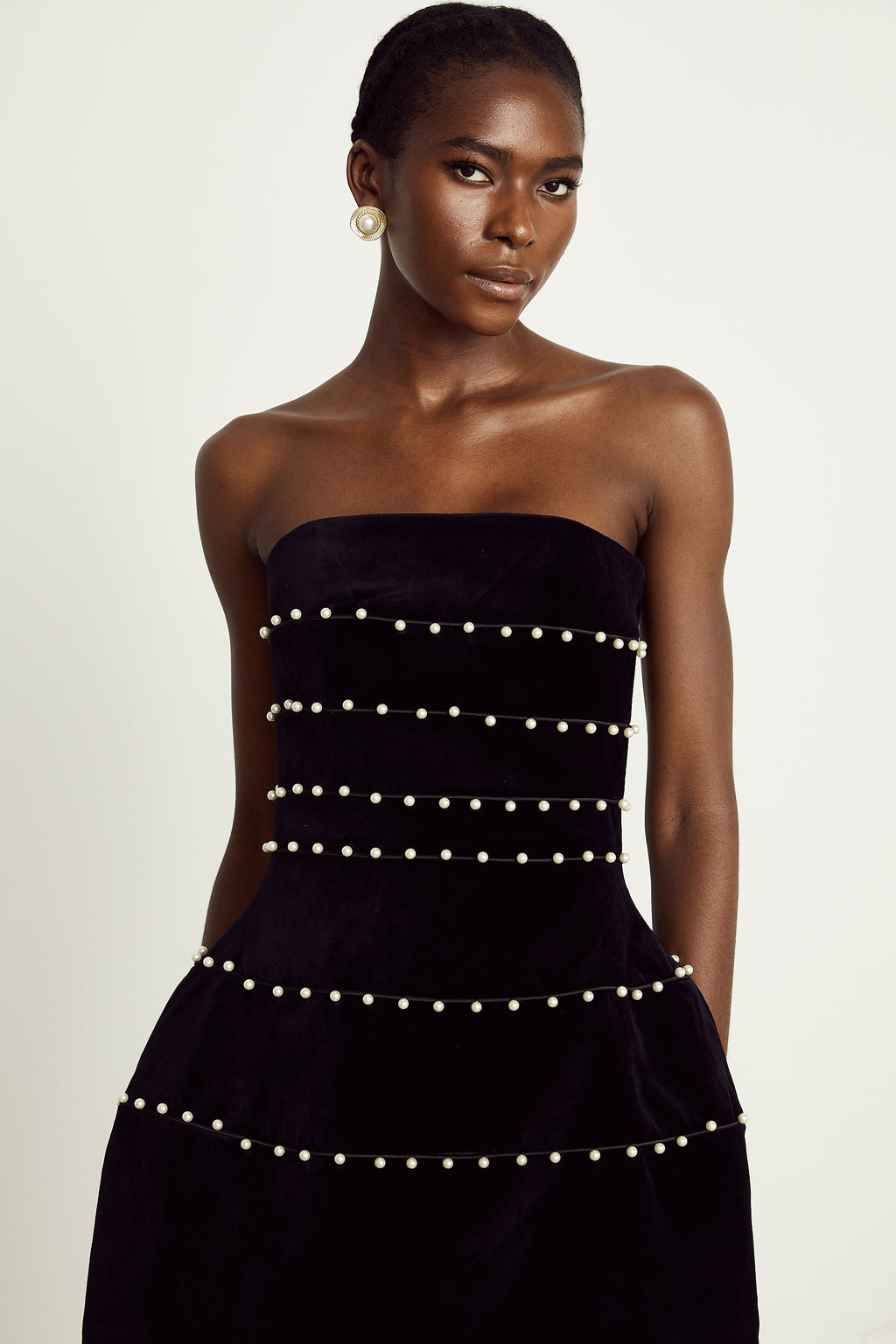 Camille black faux-pearl velvet mini dress (Final Sale-US Only)