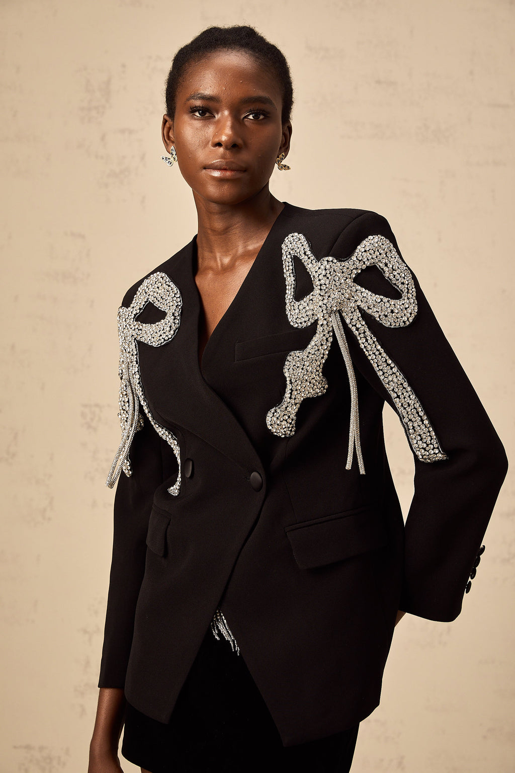 Vanessa black bow-motif embellished blazer (Final Sale-US Only)