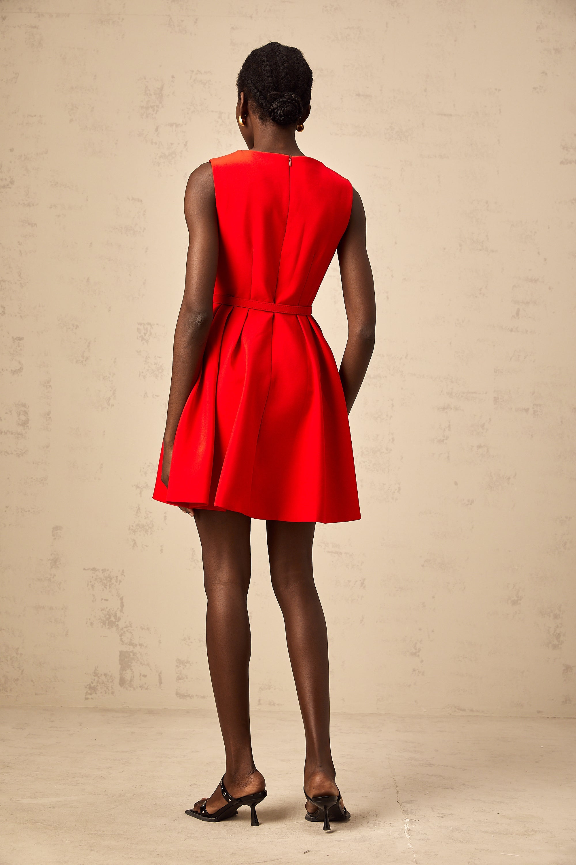 Quiana red split-neck cinched-waist mini dress (Final Sale-US Only)