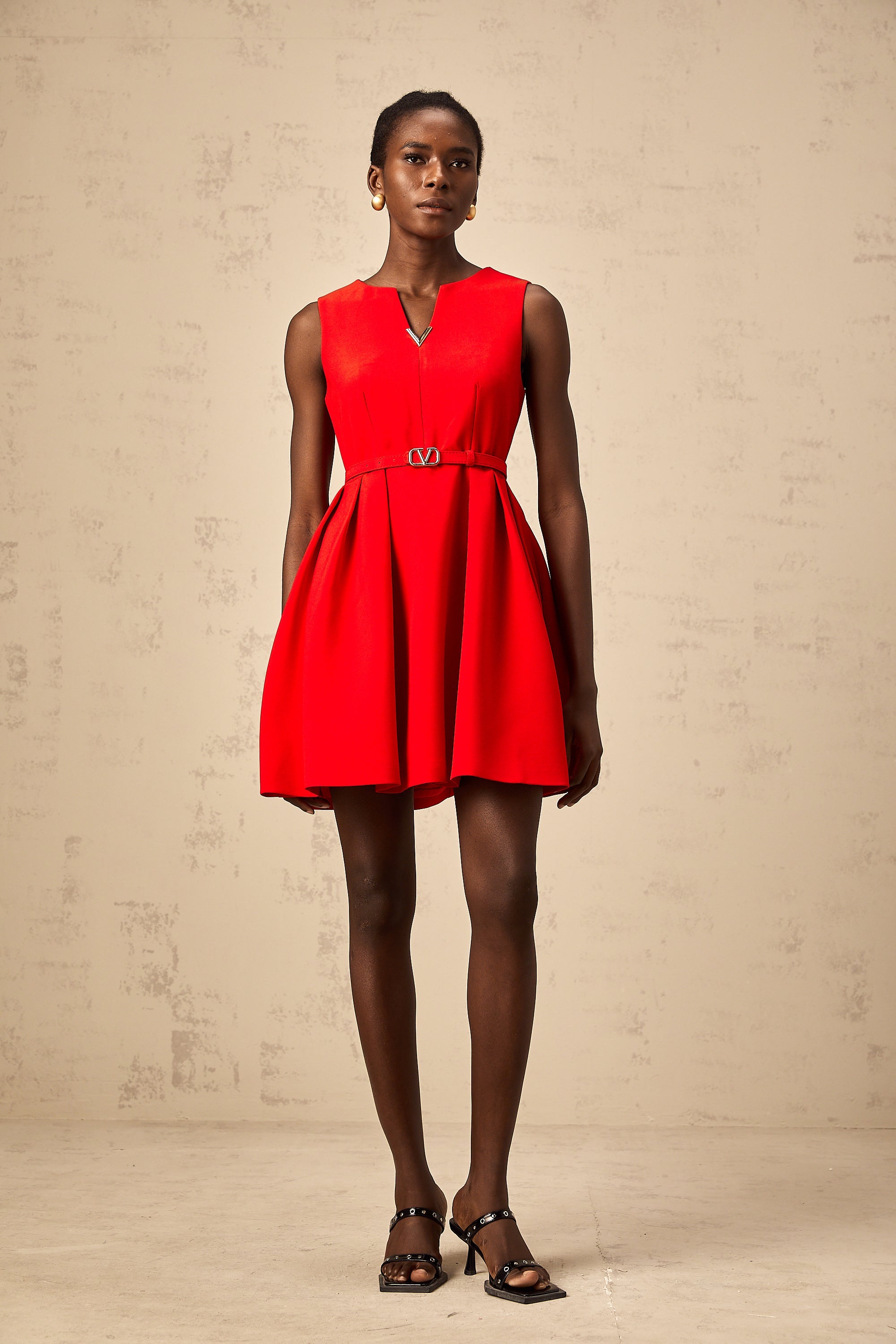 Quiana red split-neck cinched-waist mini dress (Final Sale-US Only)