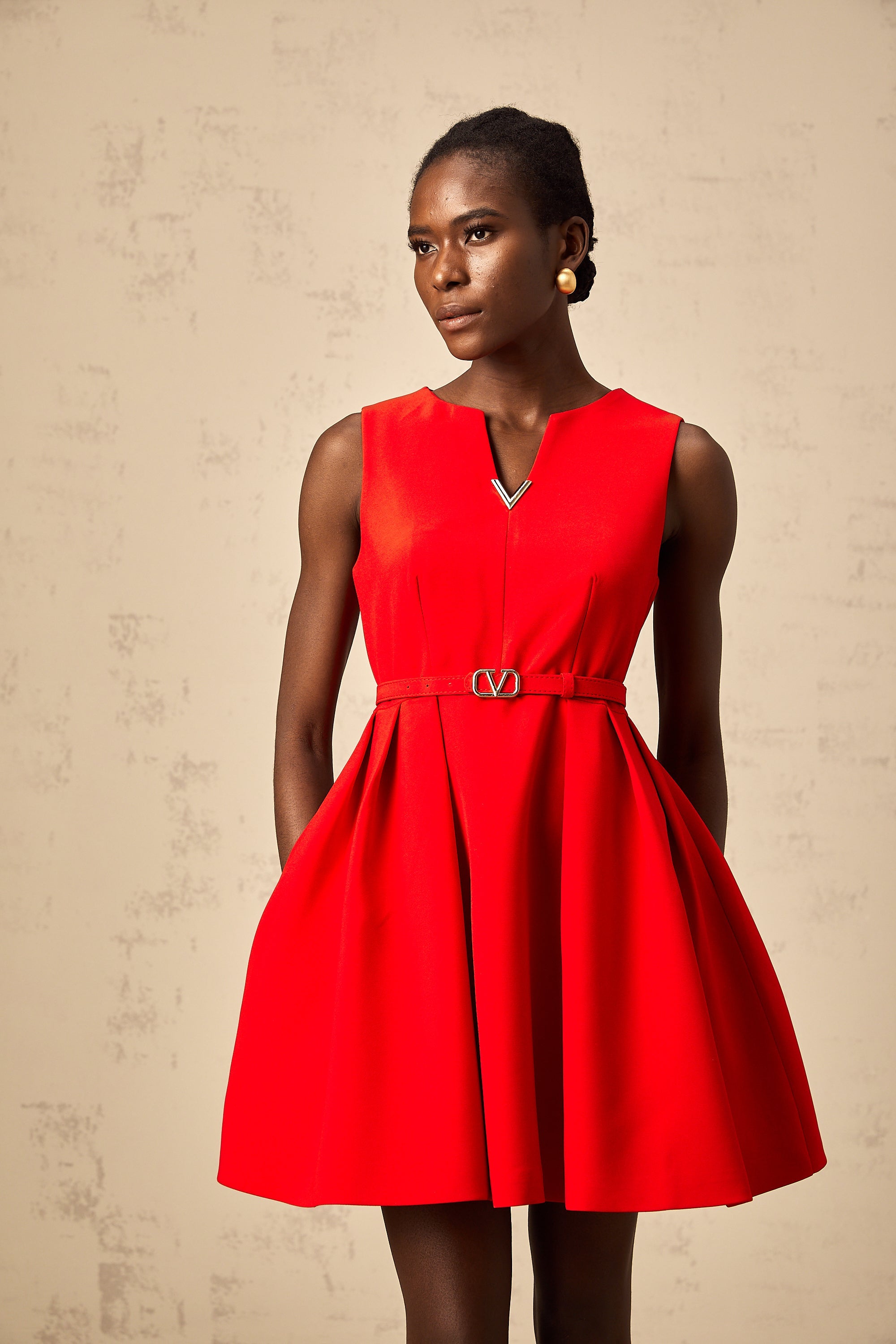 Quiana red split-neck cinched-waist mini dress (Final Sale-US Only)