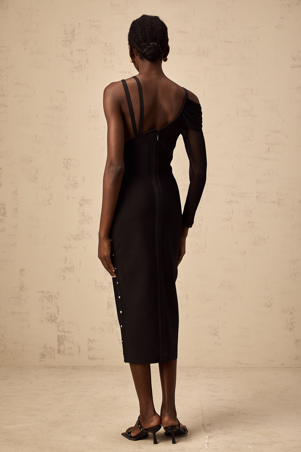 Louise black cut-out asymmetrical midi dress (Final Sale-US Only)