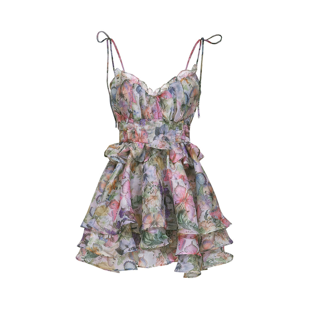 Vestido mini plisado con estampado floral Juliette de Final Sale, diseño elegante y femenino en colores vibrantes.